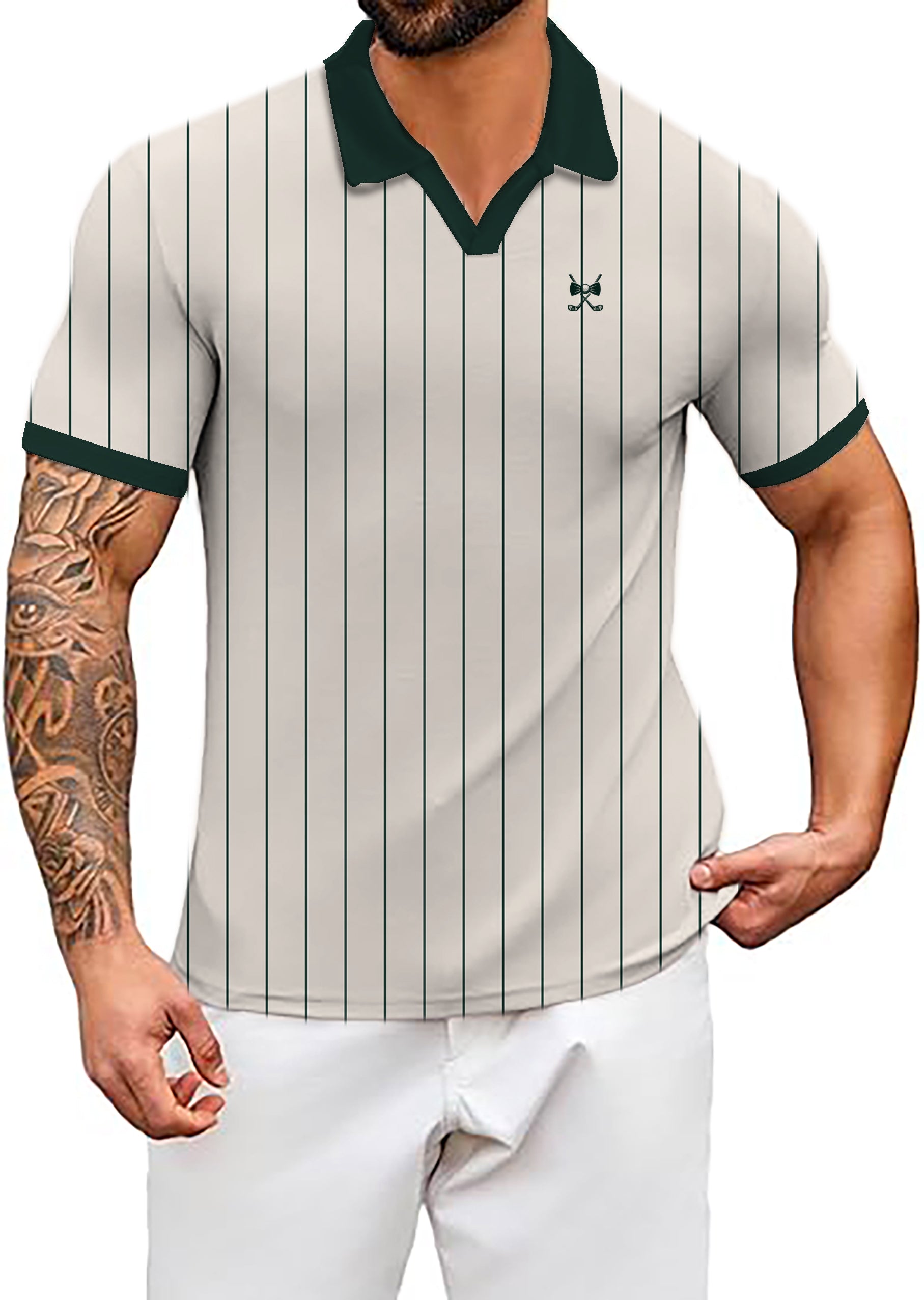Men's Bullpen Green V Neck Golf Polo Shirts