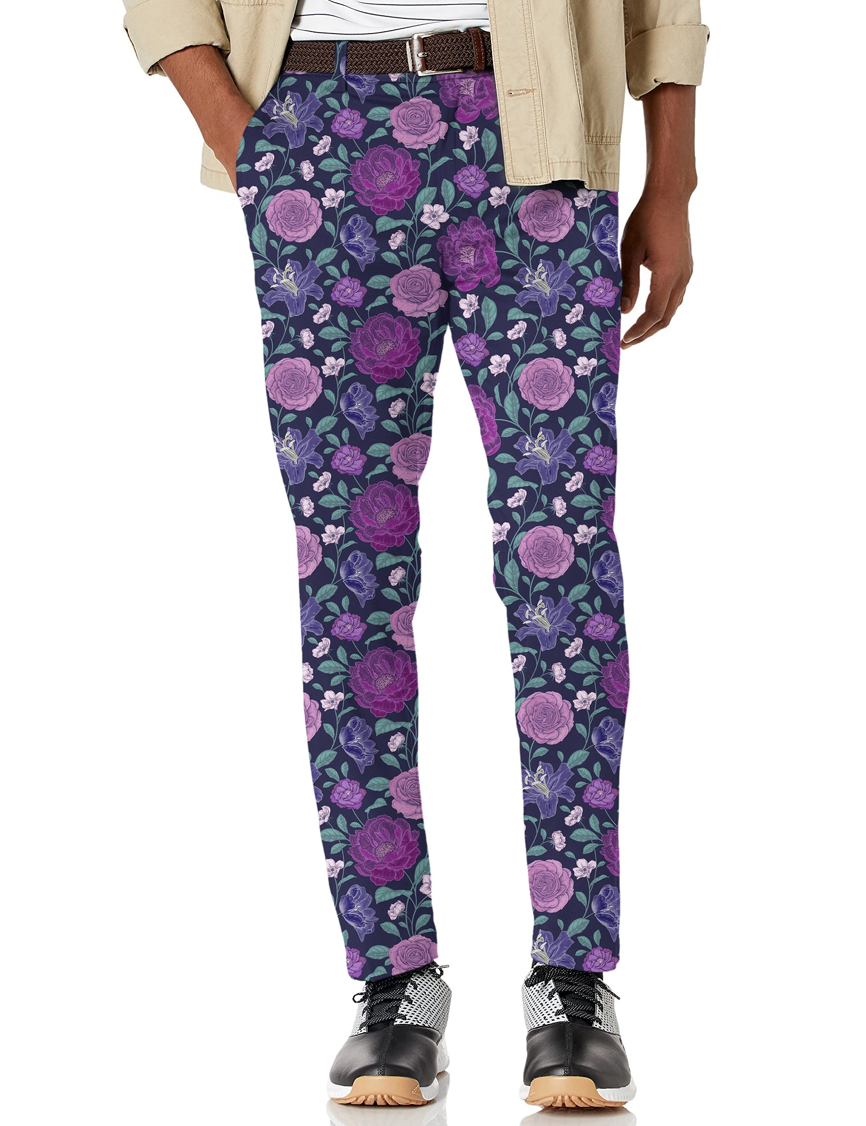 Men's Purple Floral Stretch Golf Pants