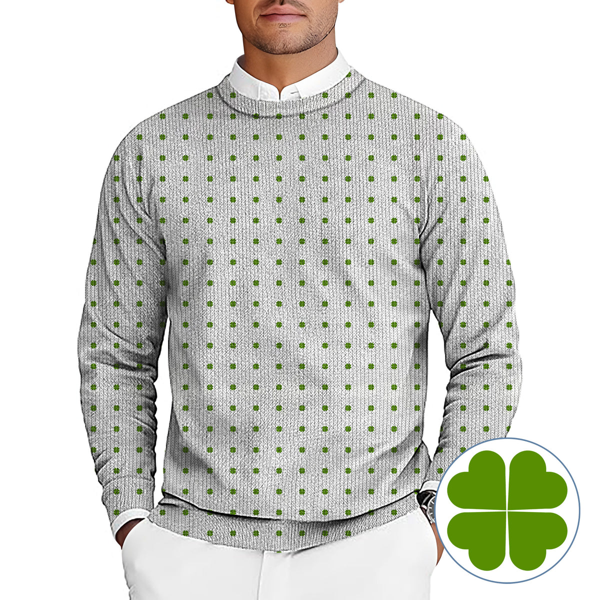 Lucky Four-Leaf Clover Men's Golf Crewneck Pullover Sweaters Ugly Sweater