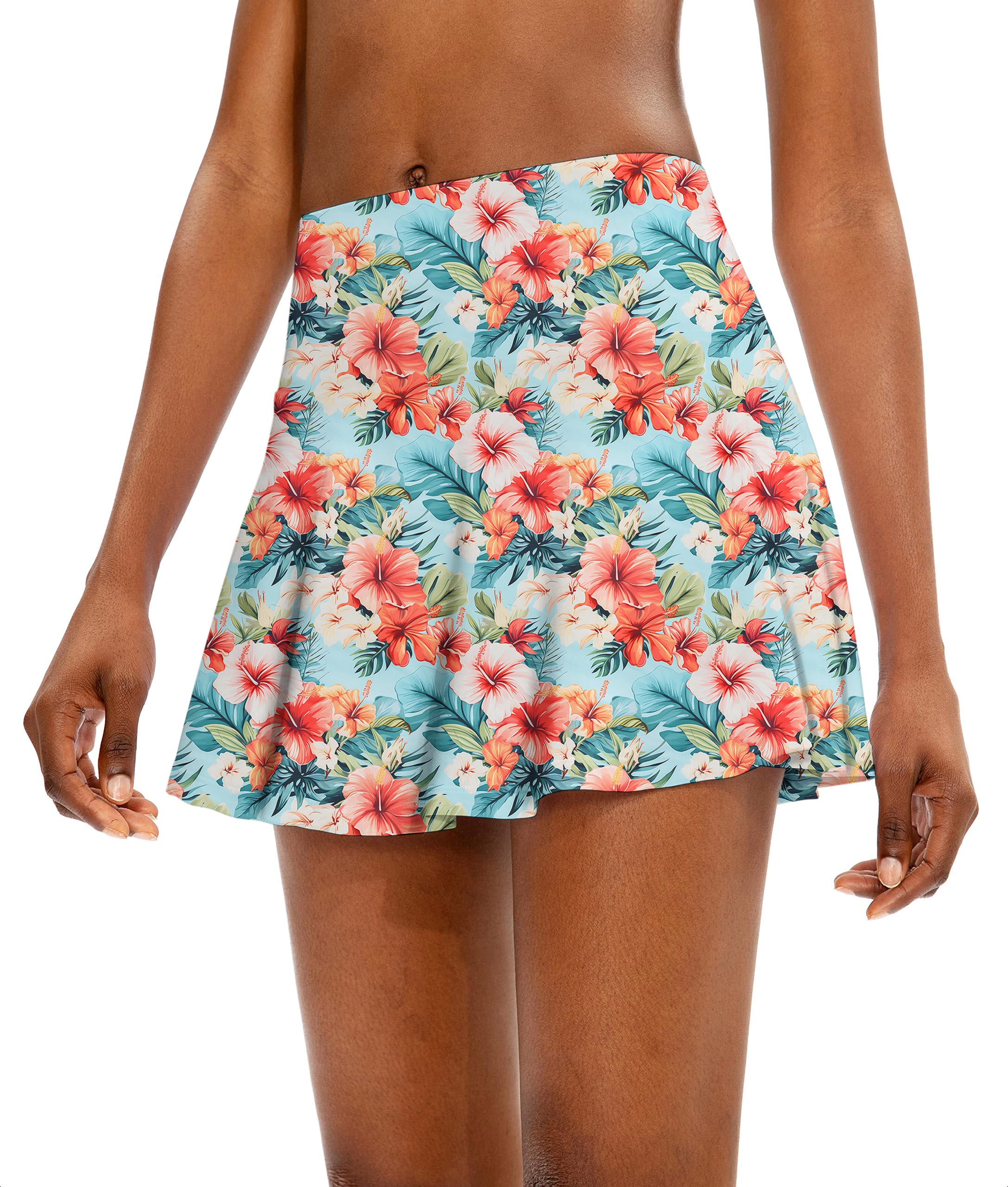 Hawaiian Flowers Women's Athletic Golf Skorts Flared Skirts