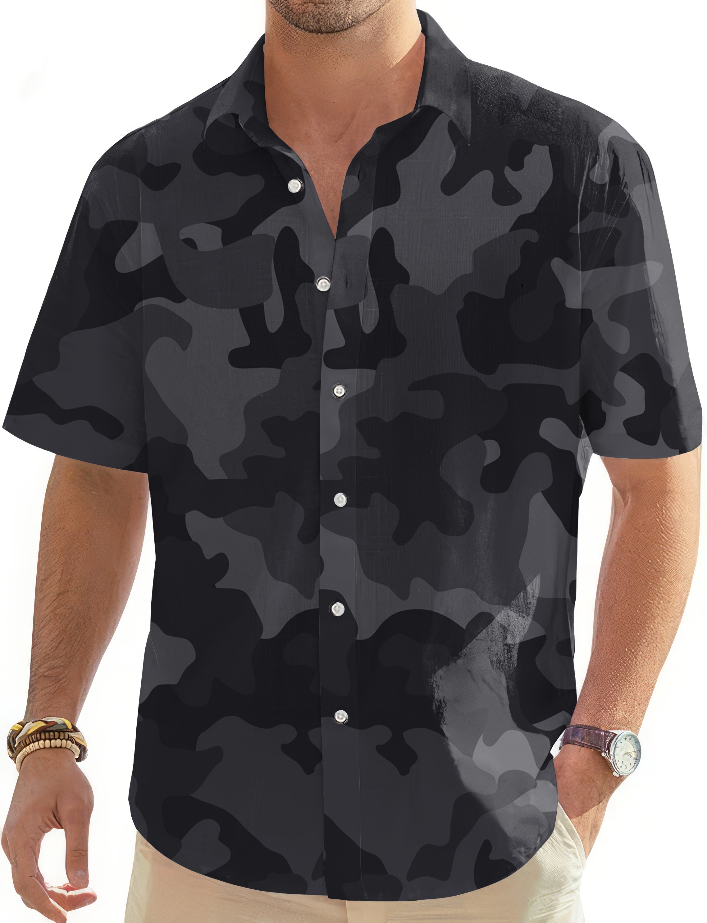 Men's Ghost Camo Hawaiian button-down shirt with short sleeves and classic collar