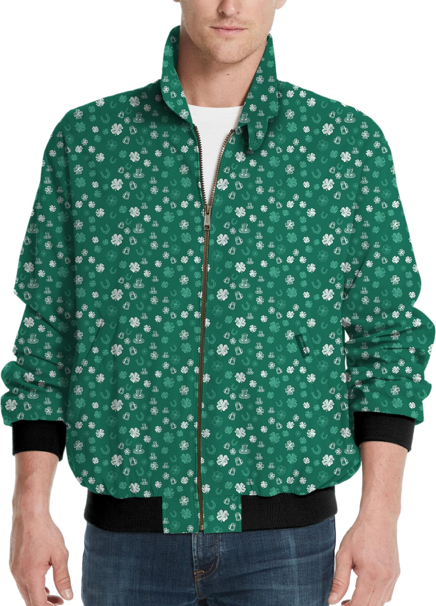 Men's green beer clover leaf St. Patrick's Day golf windbreaker jacket