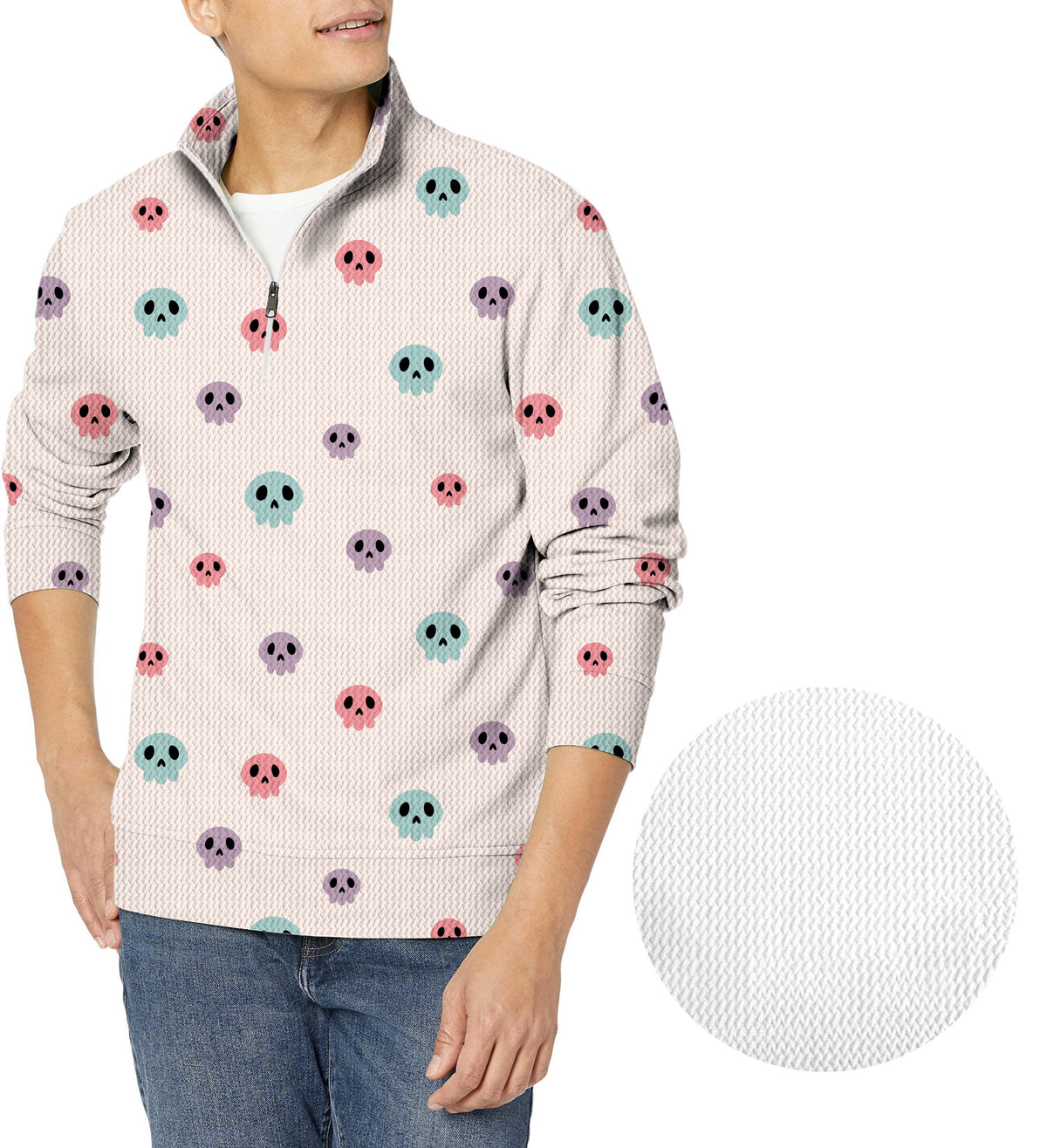 Colorful Halloween Skull Men's Golf Waffle Zipper Pullover