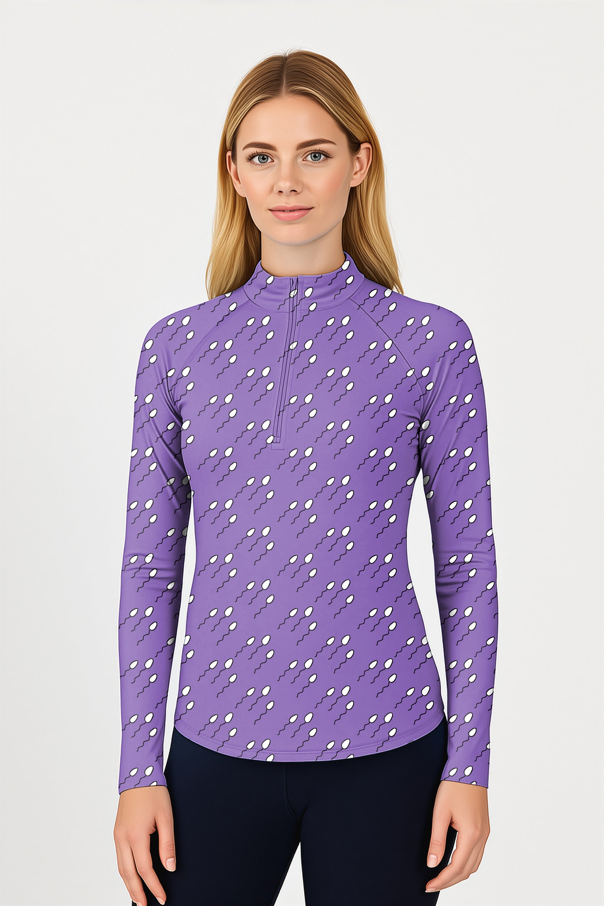 Abstract Sperm Lines Women's Golf Active 3/4 Zipper Top Long Sleeves