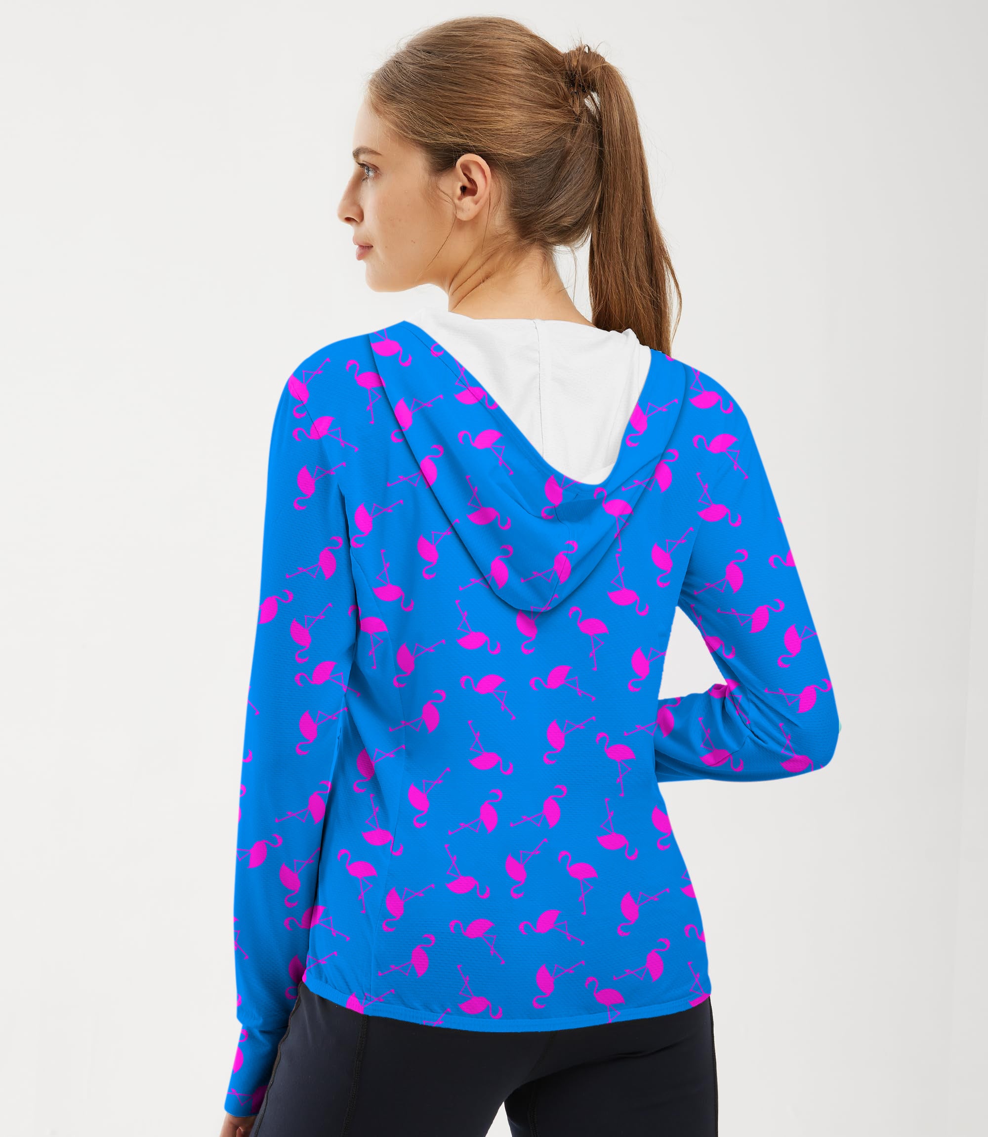 Women's Outdoor Blue flamingo Golf Sun Protection Slim Fit zip hoodies
