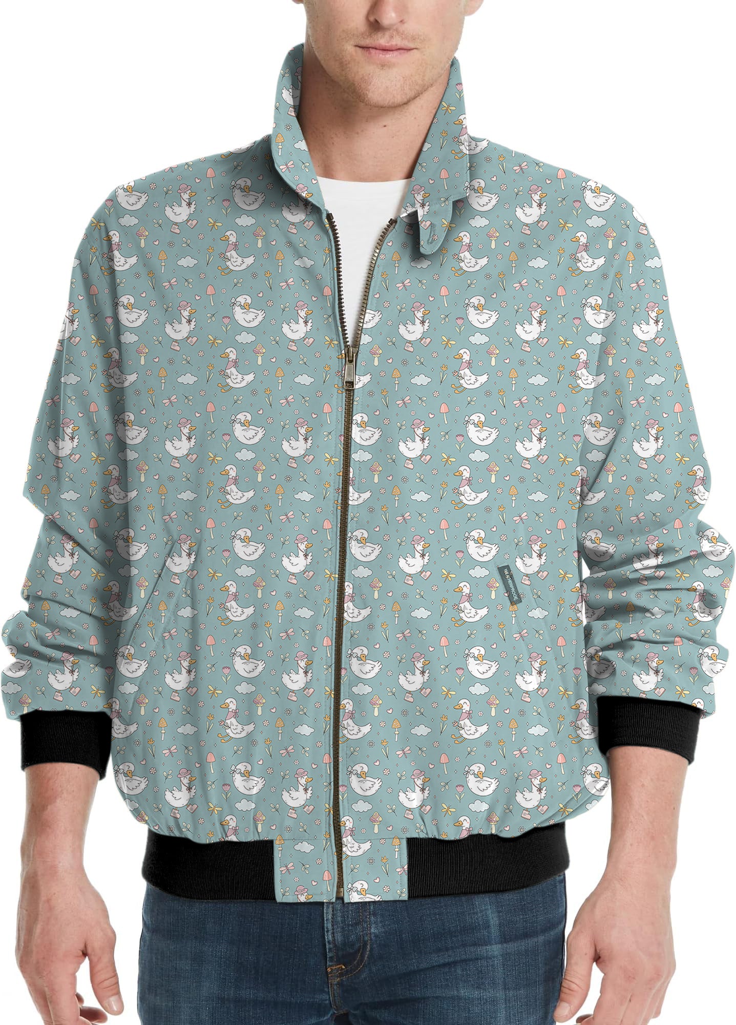 Cute Duck Floral Men's Golf Windbreaker Light Jacket