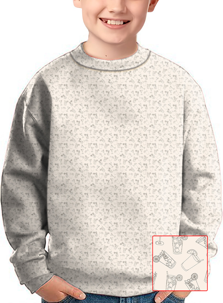 Beige Juice Crewneck kids ugly sweater with beverage pattern