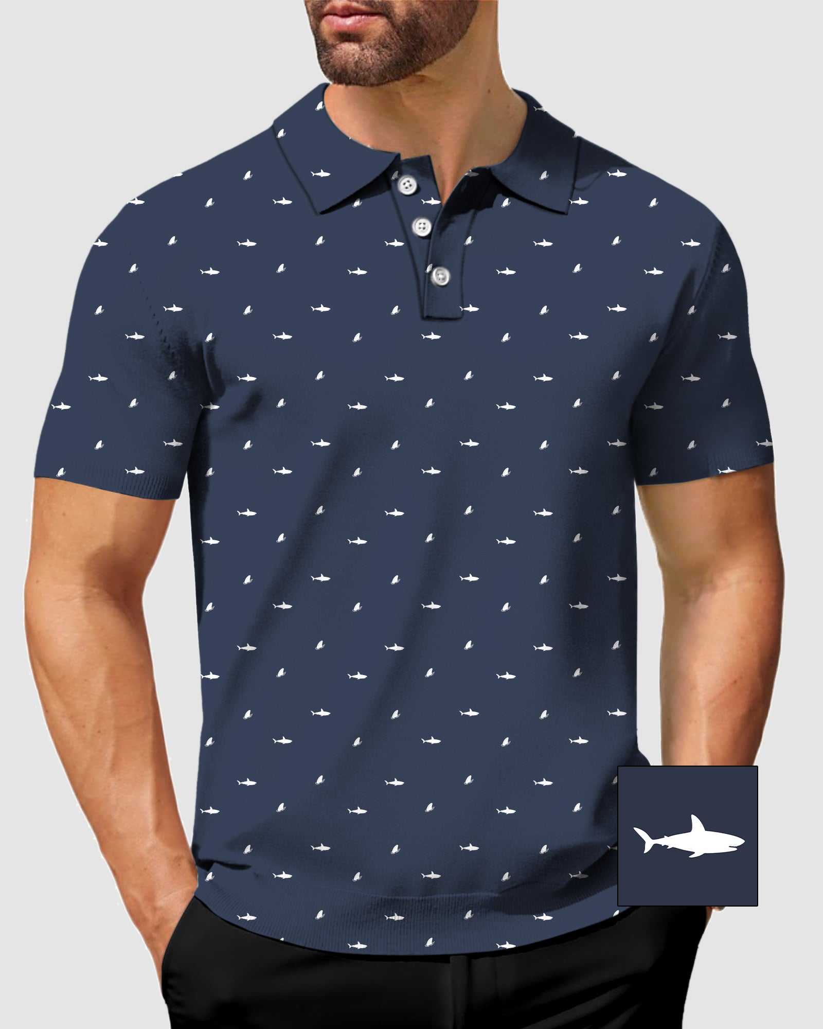 Men's White Shark and Fin Custom The Background Color Polo