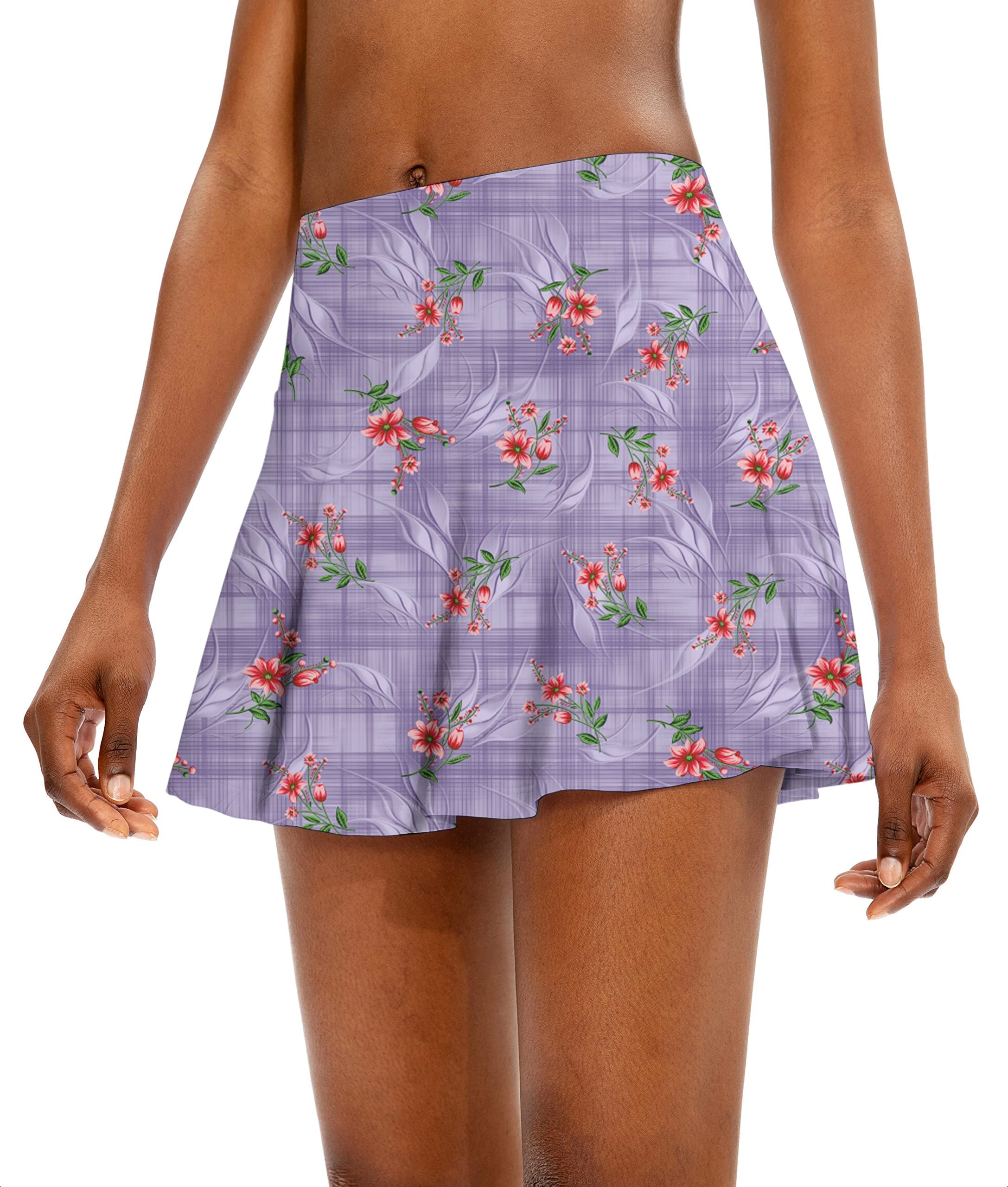 Purple flower women's athletic golf skort with flared design and floral print