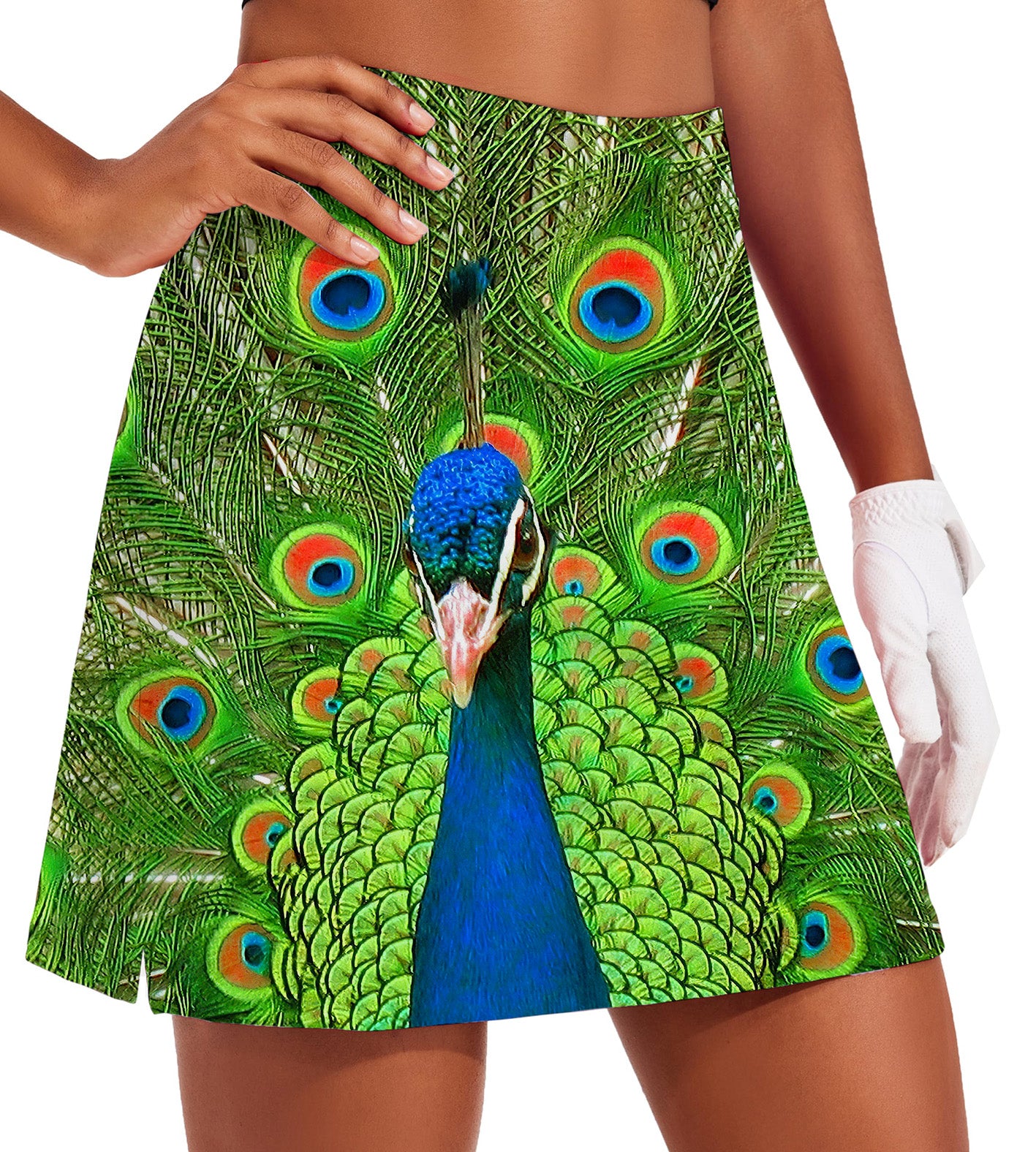 Women's peacock flaunting its tail Golf Skirts Inner Shorts Pocket US In Stock