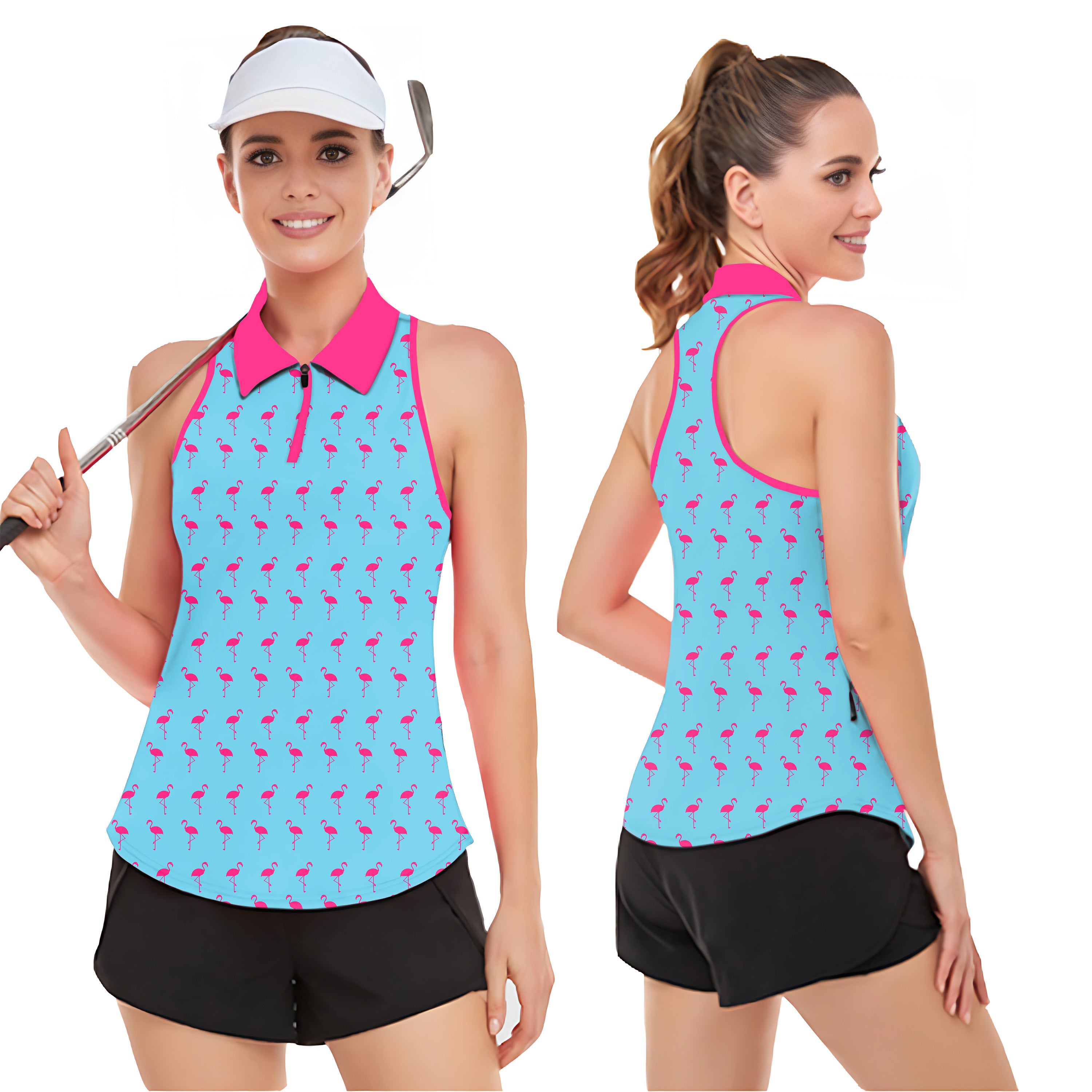 flamingo Women’s Sleeveless Golf Tank Top Shirt Polo