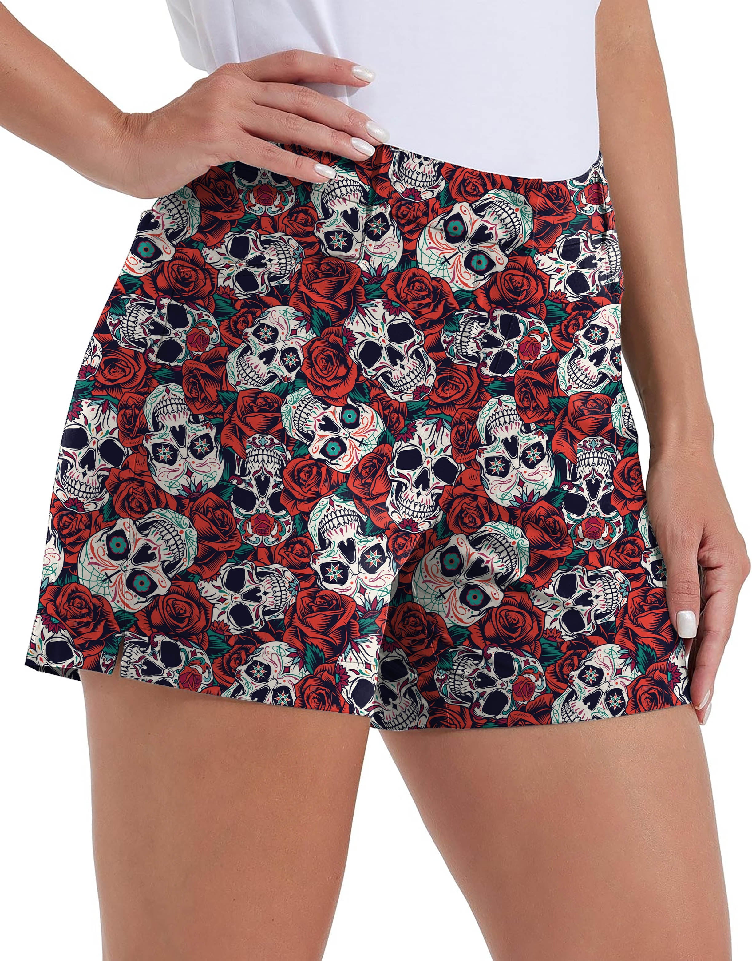 Women's Rose Skull Own Logo quick-drying golf shorts with pockets and floral skull pattern