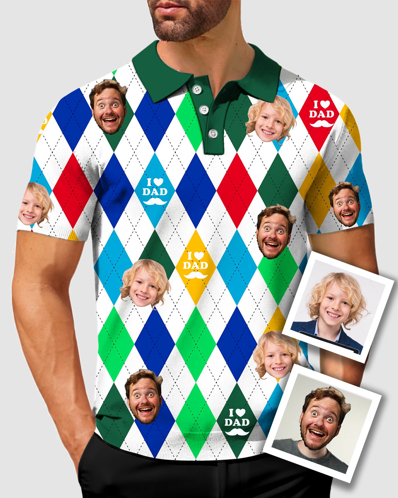 Men's To My Dad Custom Face Argyle Colorful Men's Golf Polo Father's Day Gift Polo
