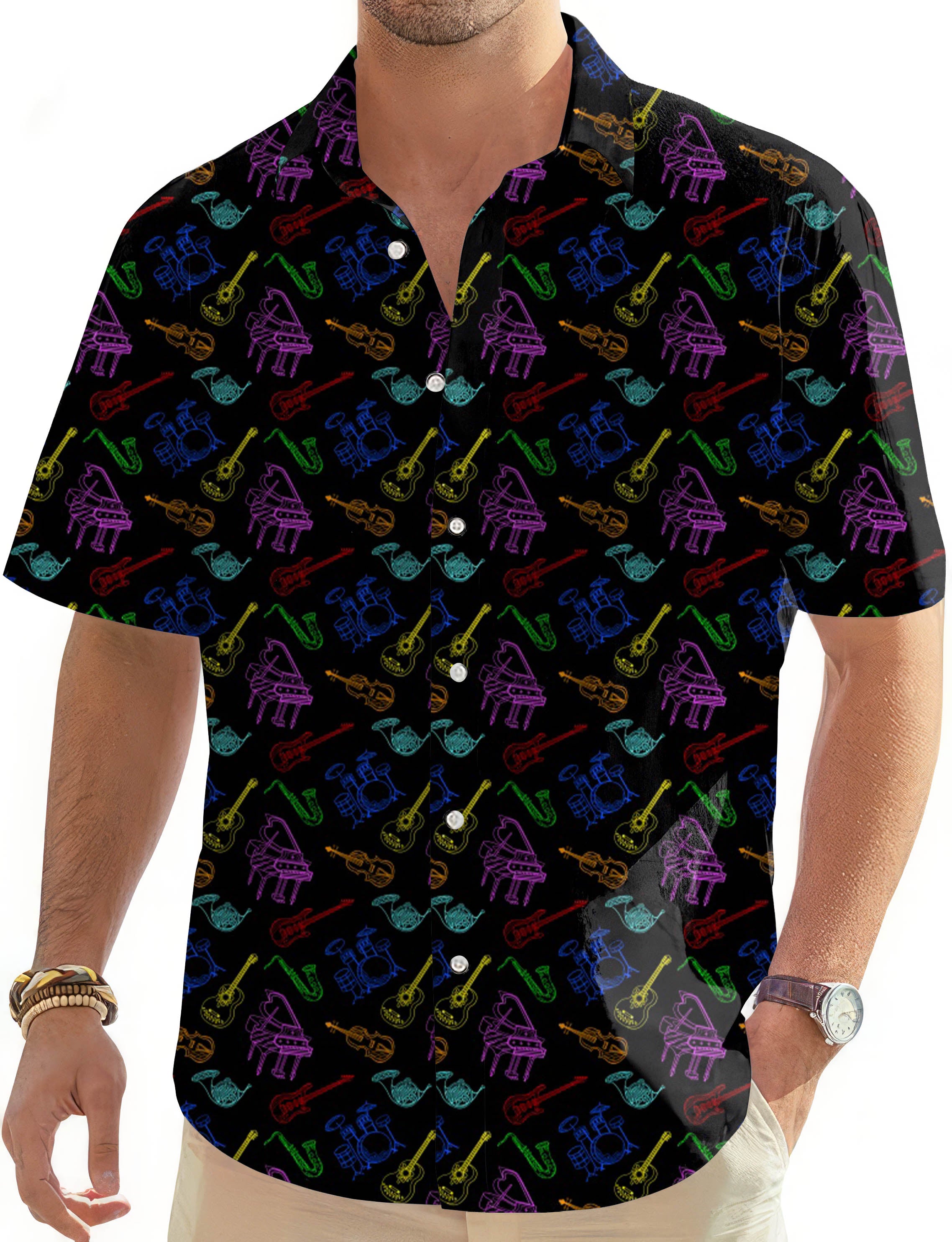 musical instrument-Men's Golf Hawaiian Shirts Button Down Shirt