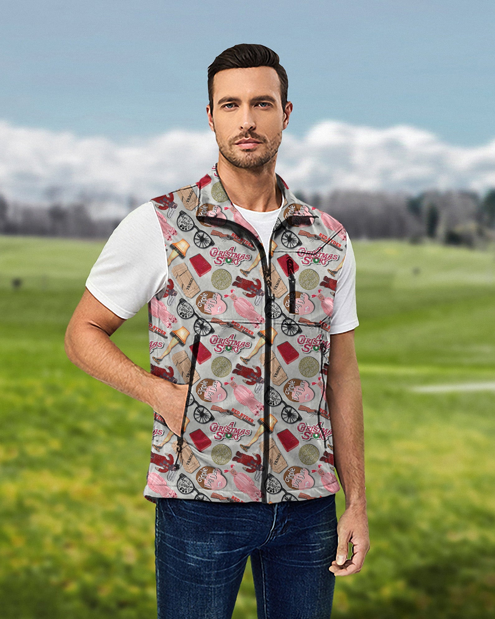 Men's Christmas Story Lightweight Softshell Vest Sleeveless Jacket for Golf
