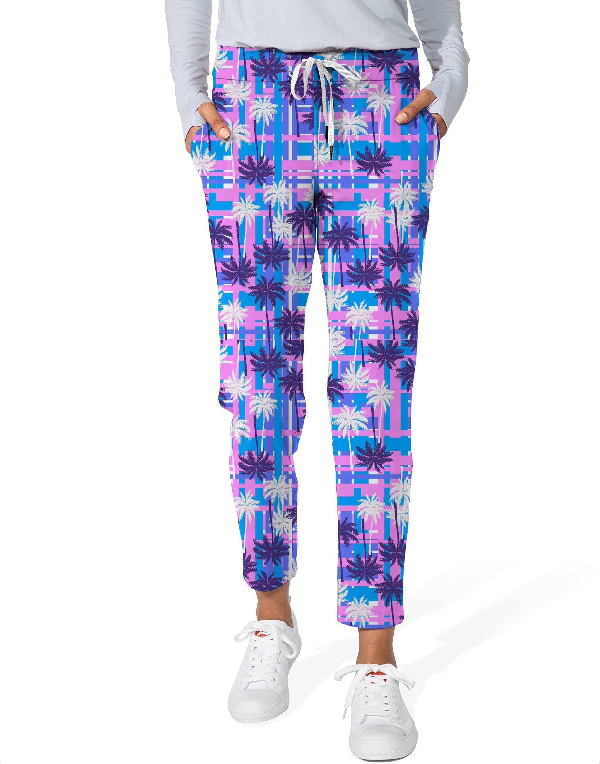 Purple Palm tree-Women's 7/8 Stretch Ankle Golf Pants