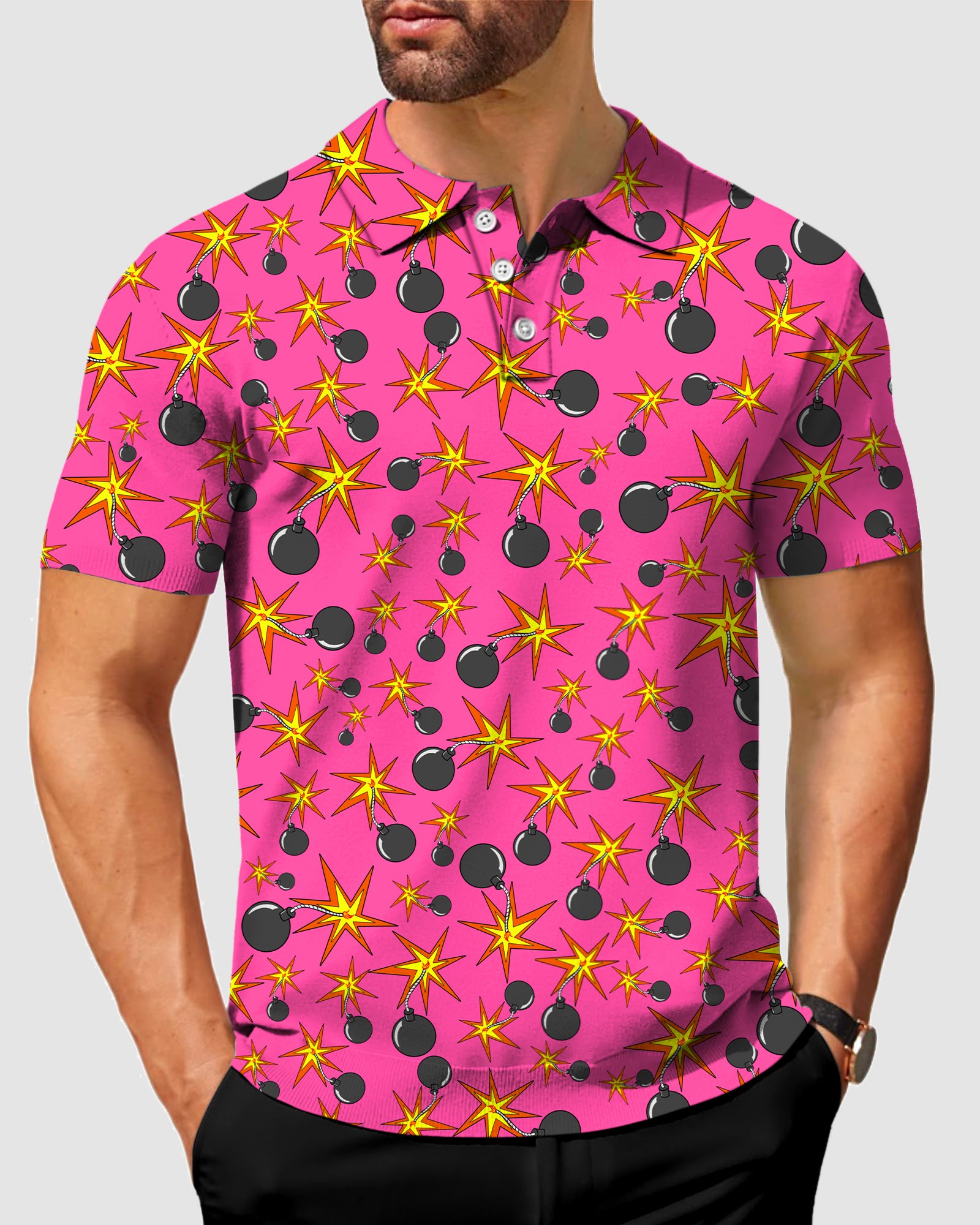 Men's bomb pink Designer style Polo