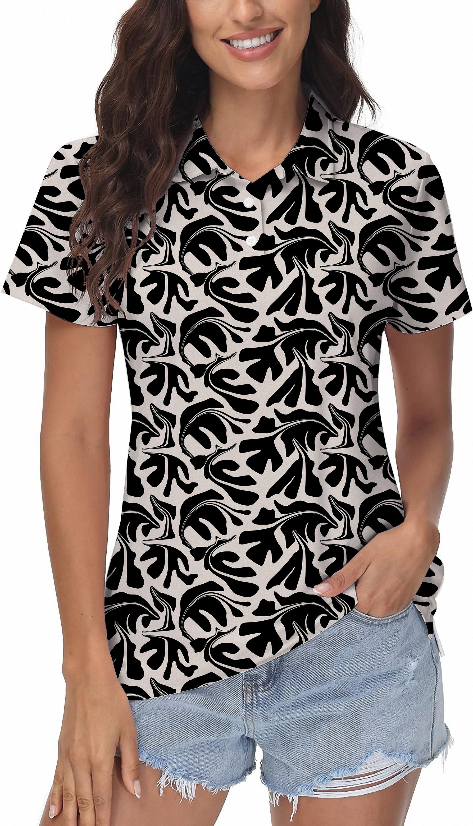 Black Geometry Women's Golf Polo