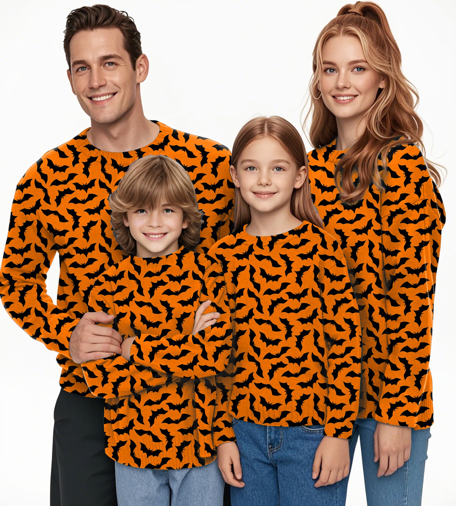 Halloween Bat Custom The Background Color Crewneck Pullover Ugly Sweater Men Women boy girl family