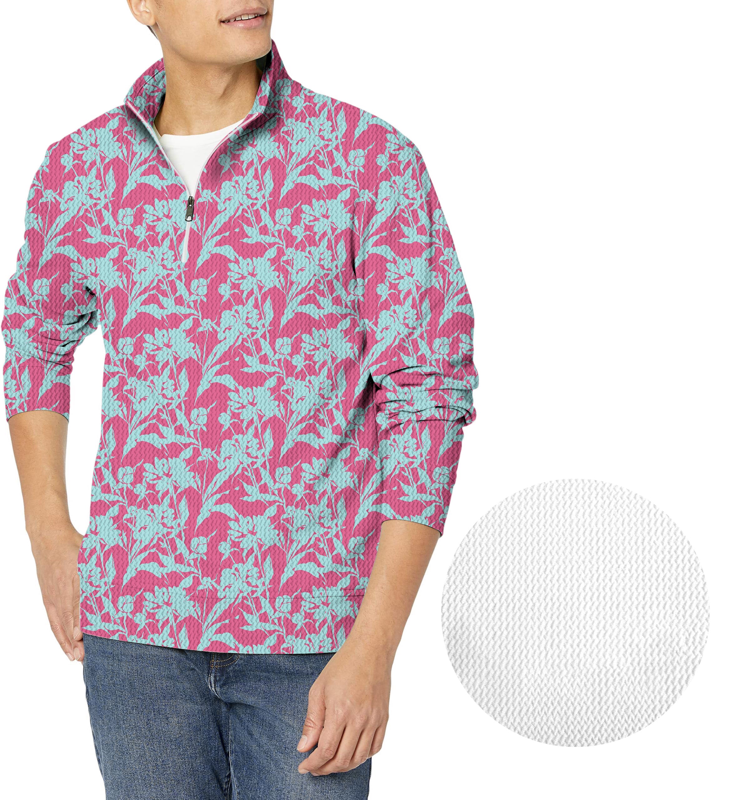 Blue Botanical-Men's Golf Waffle Zipper Pullover