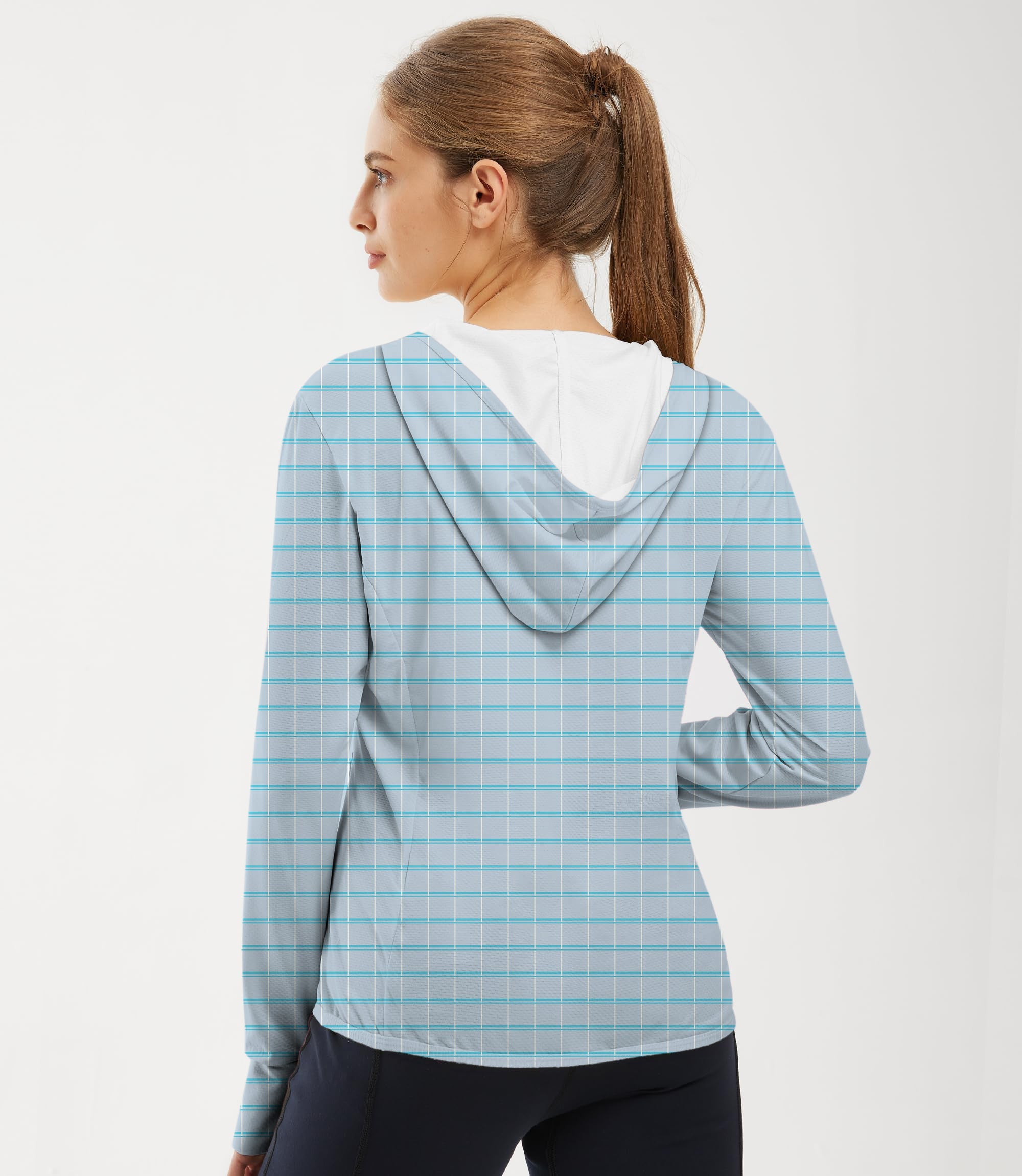 Women's Outdoor Sky blue checkered Golf Sun Protection Slim Fit zip hoodies