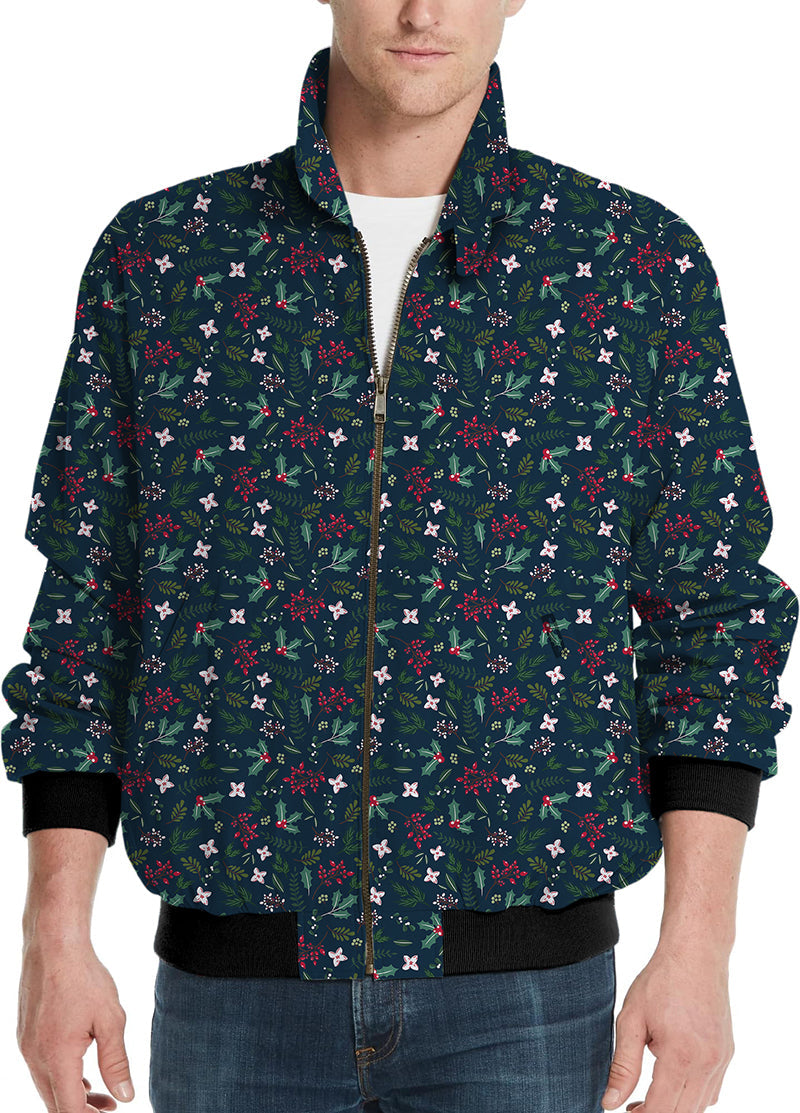 Men's Christmas holly golf windbreaker light jacket with festive holly pattern