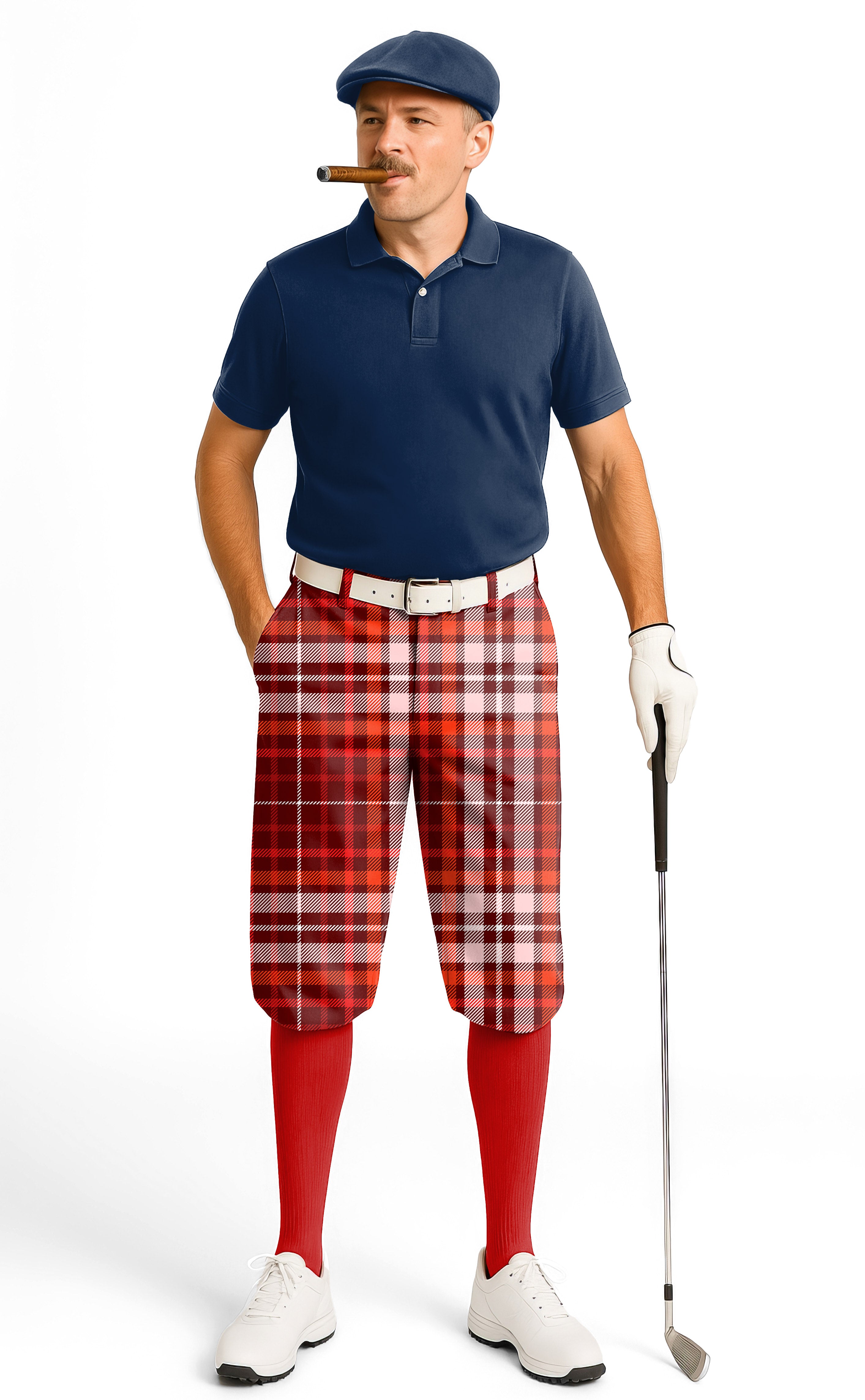 Red grid-Men's Golf Knickers Pants
