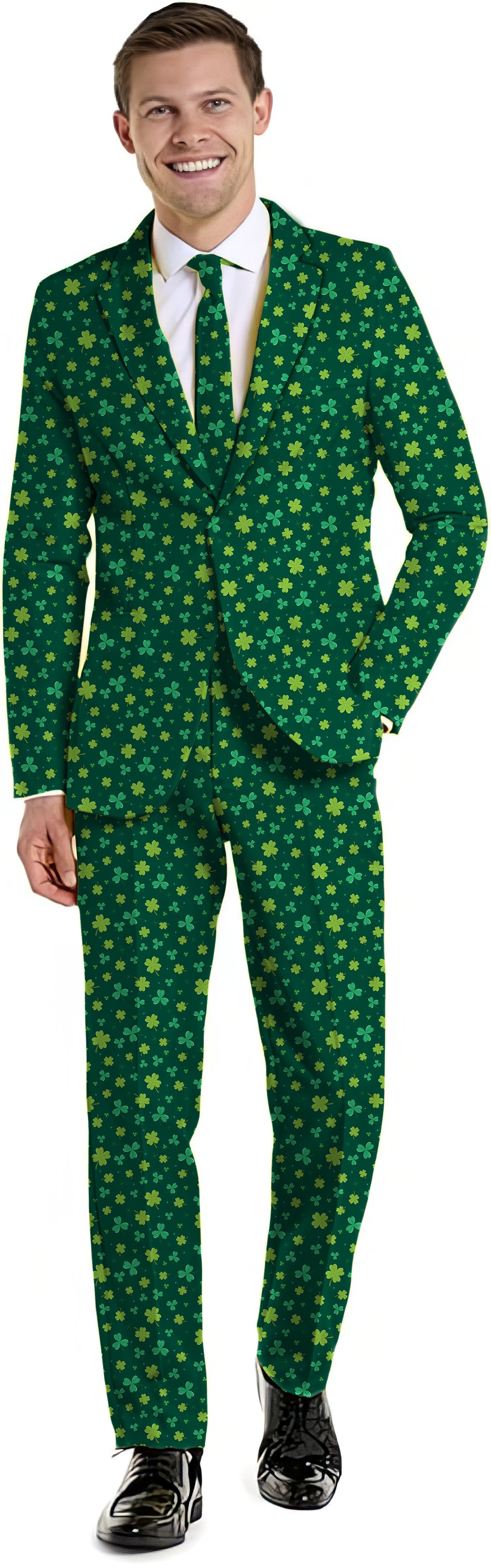 Men's St. Patrick’s Day suit with leaf clover blazer, pants, and vest set