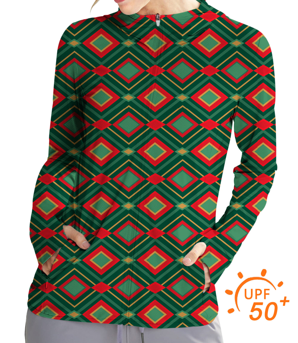 Women's Outdoor Christmas Argyle Golf Sun Protection Slim Fit zip hoodies