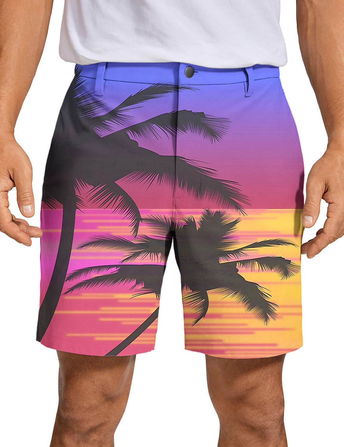 Men's Red Sunset Palm Tree Golf Shorts