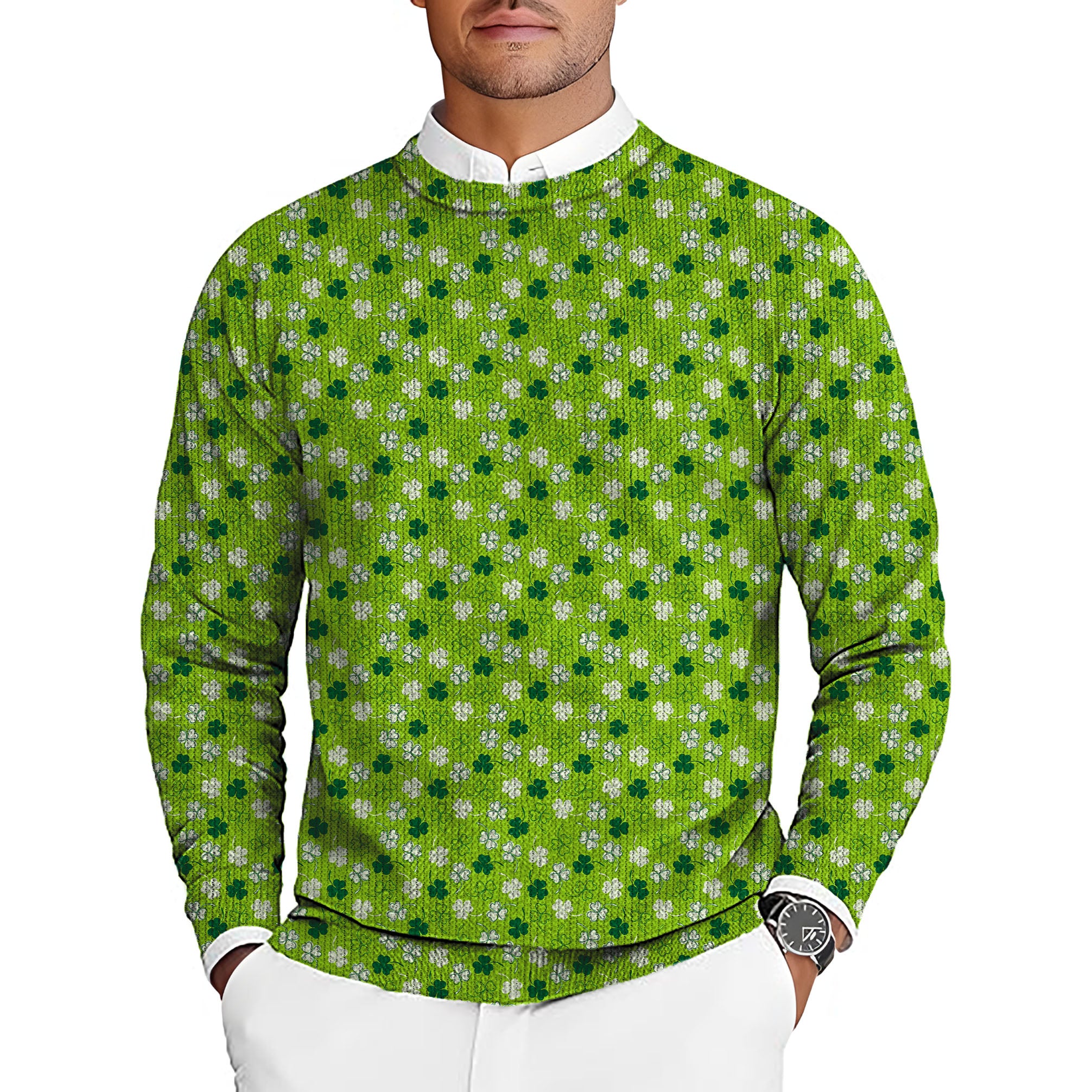 Leaf clover St. Patrick's Day Men's Golf Crewneck Pullover Sweaters Ugly Sweater