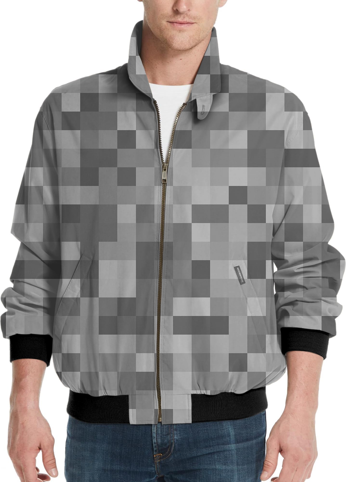 Grey Pixel Big Men's Golf Windbreaker with light jacket design and pixel pattern
