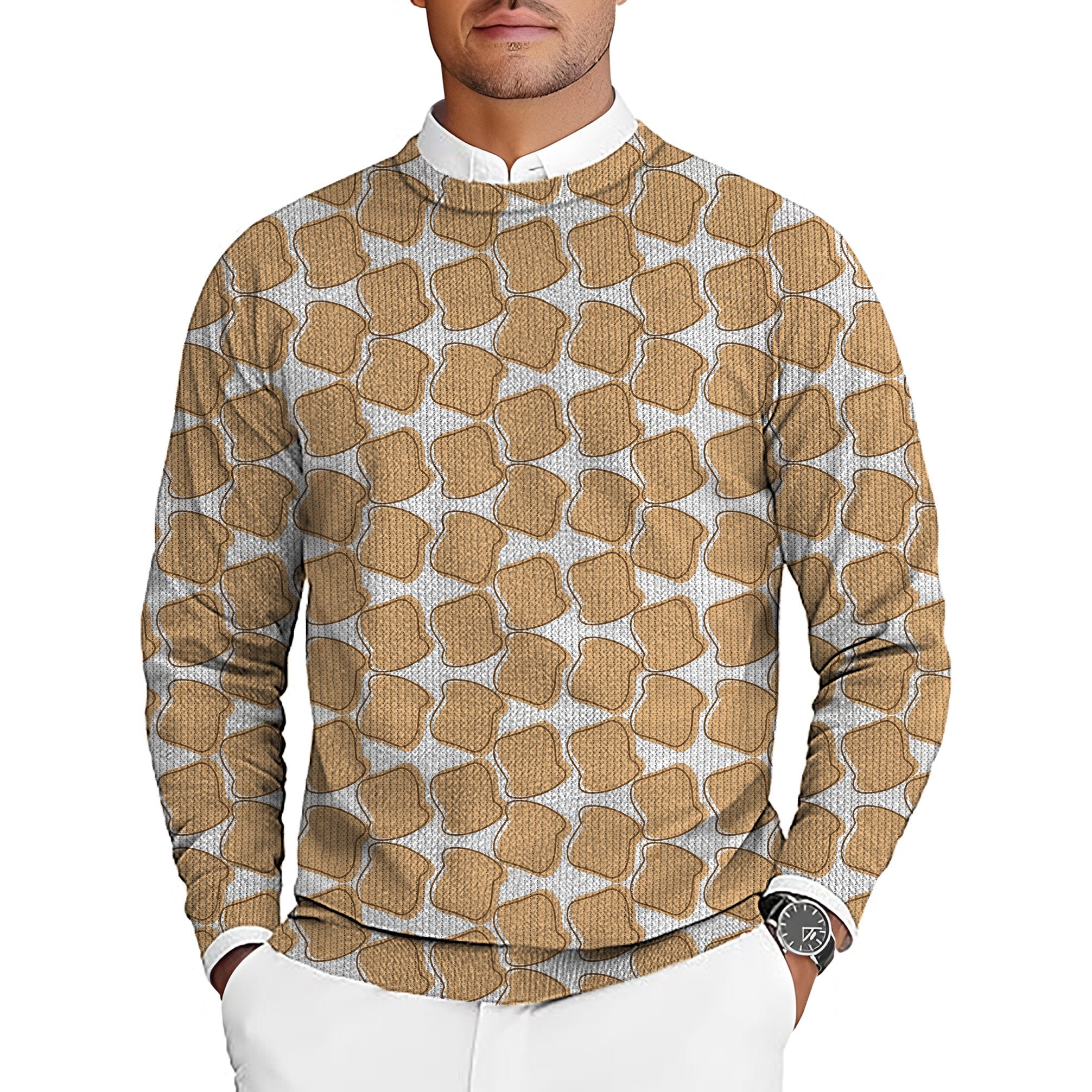 Bread Life Men's Golf Crewneck pullover sweater with acorn pattern and white collar