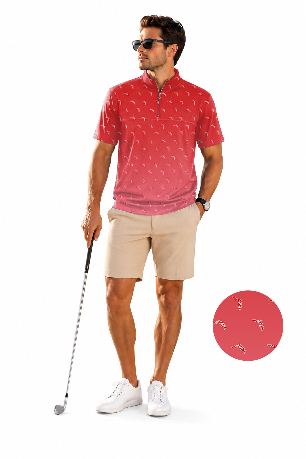 Men's Short Sleeve Quarter Zip Golf Pullover Red Florida Embroidery