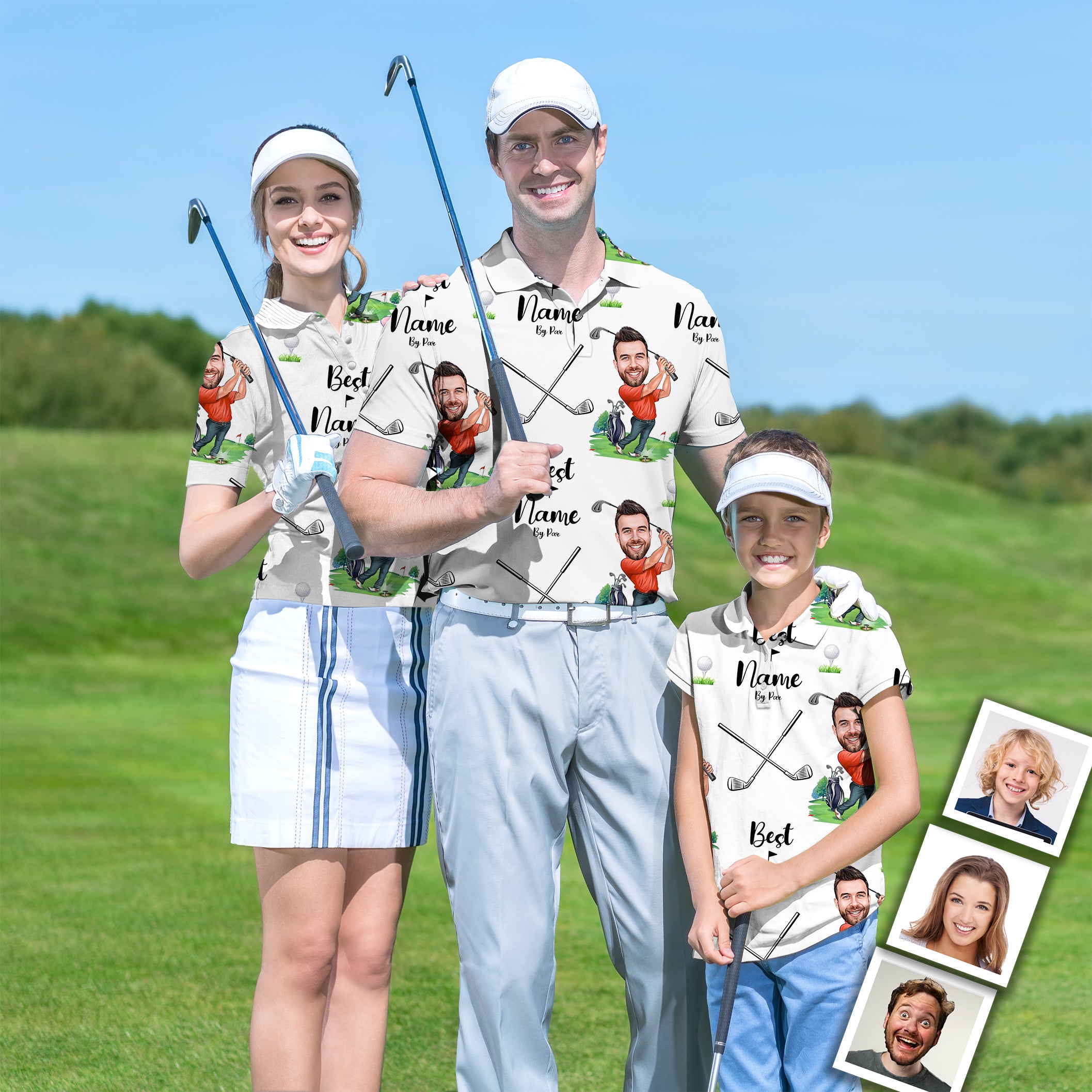 Custom Photo Face & Your Name Golf Polo Men Women youth family set