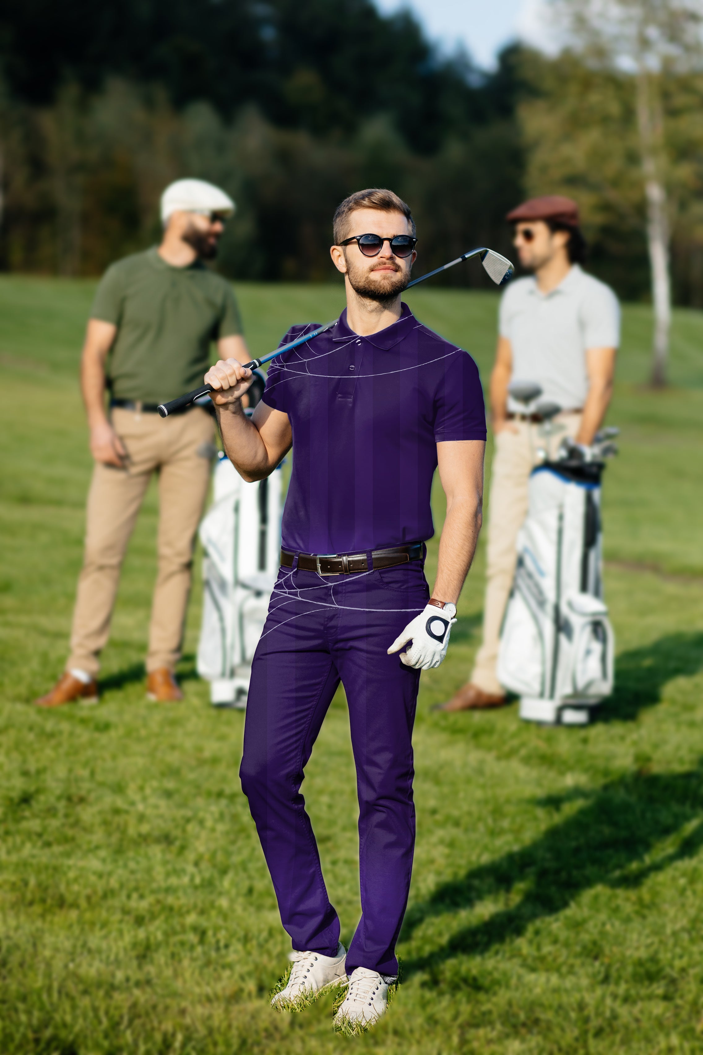 Men's Golf Set Polo+Pants Halloween purple spiderweb