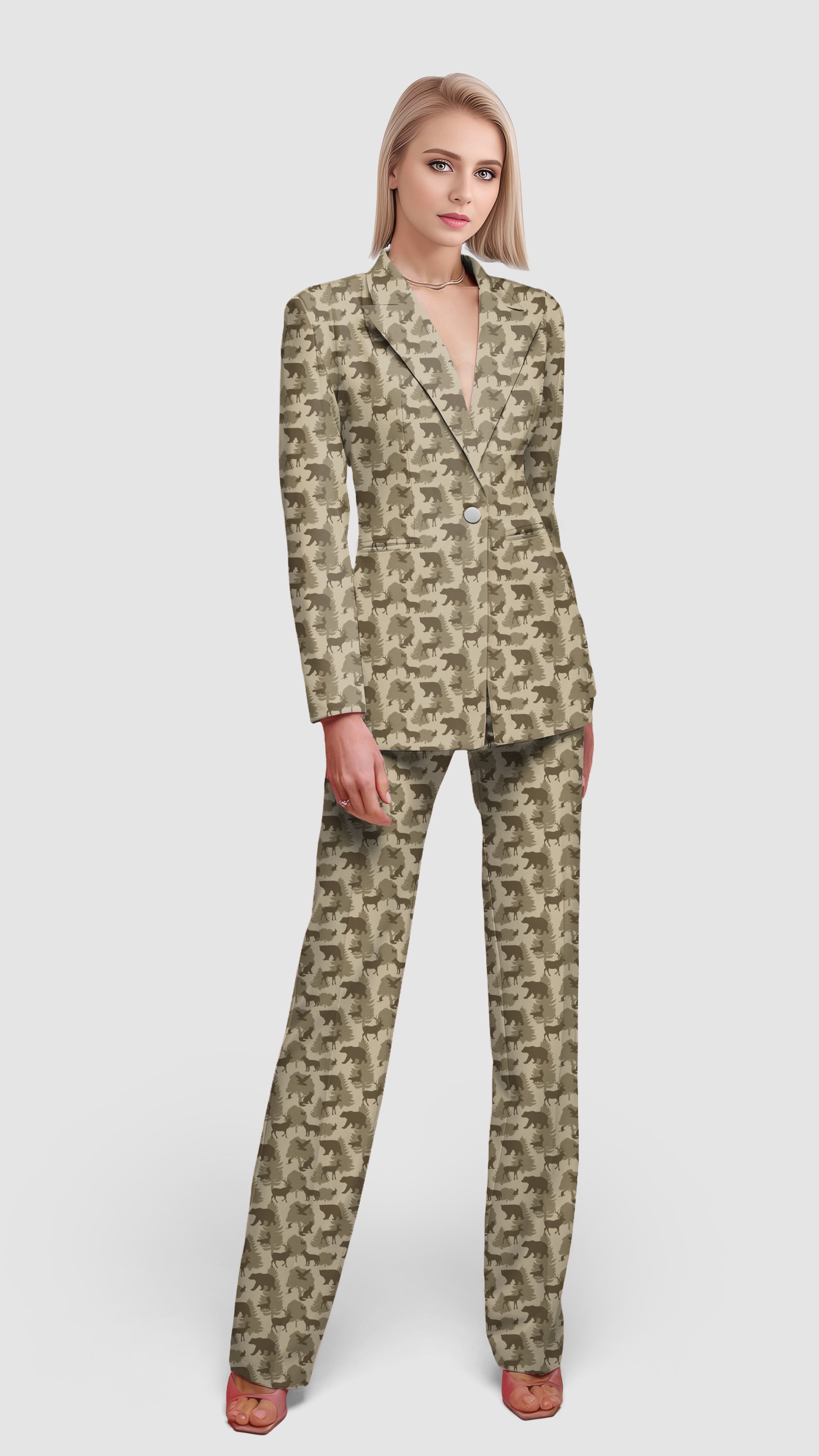 Forest animal bear deer-Women's Blazer Casual Work Office Blazer Suit set