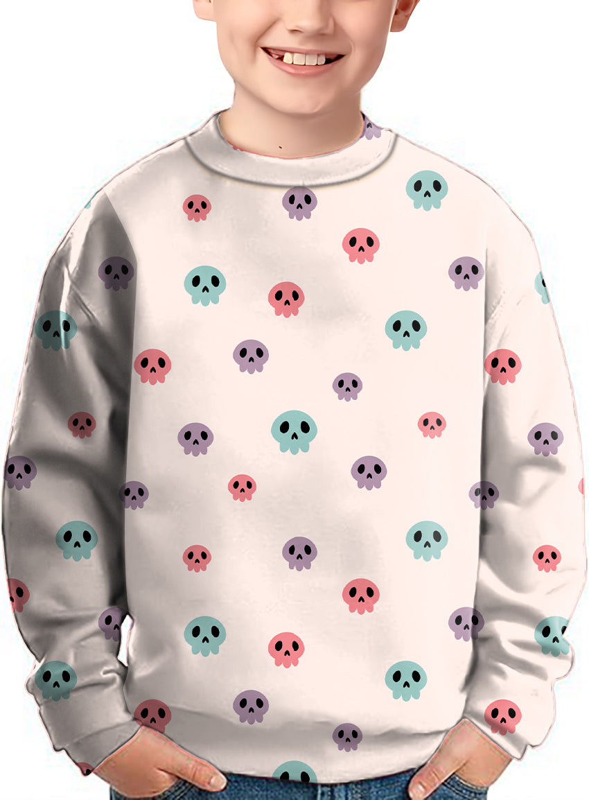 Colorful Halloween Skull Crewneck Pullover Kids Ugly Sweater