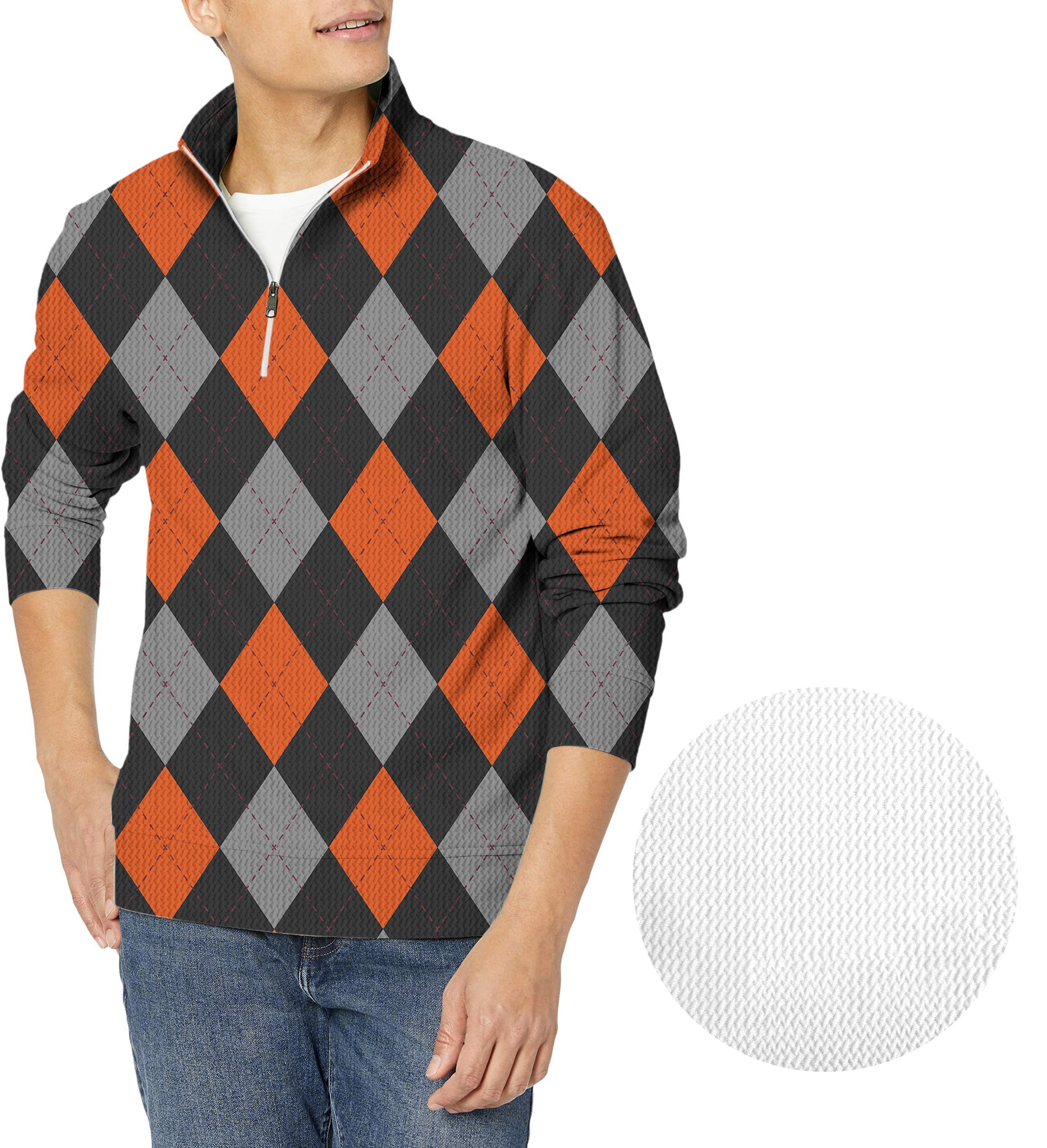 Men's Halloween black red argyle golf waffle zipper pullover sweater