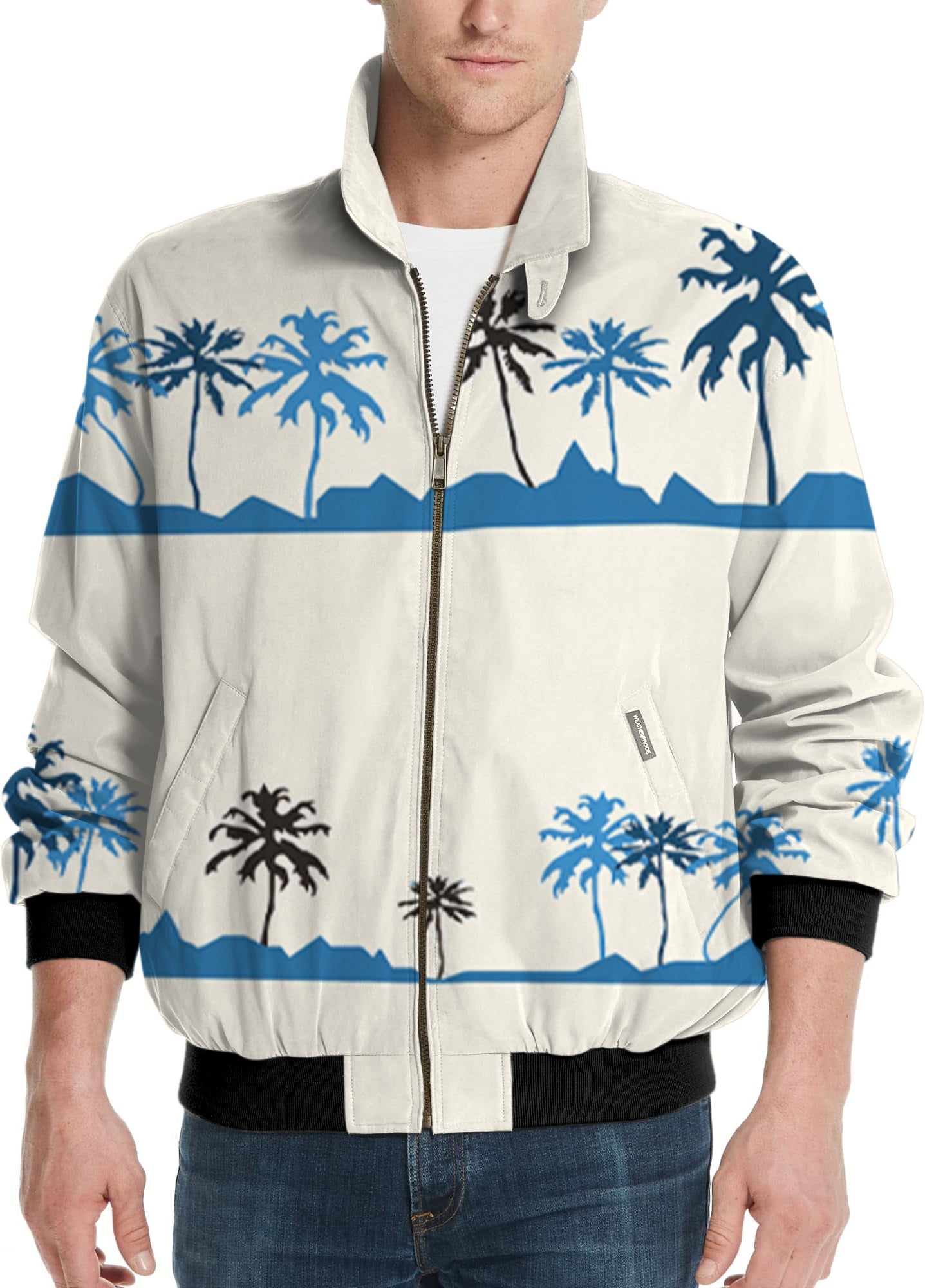 Men's golf windbreaker light jacket with palm tree design and zipper front