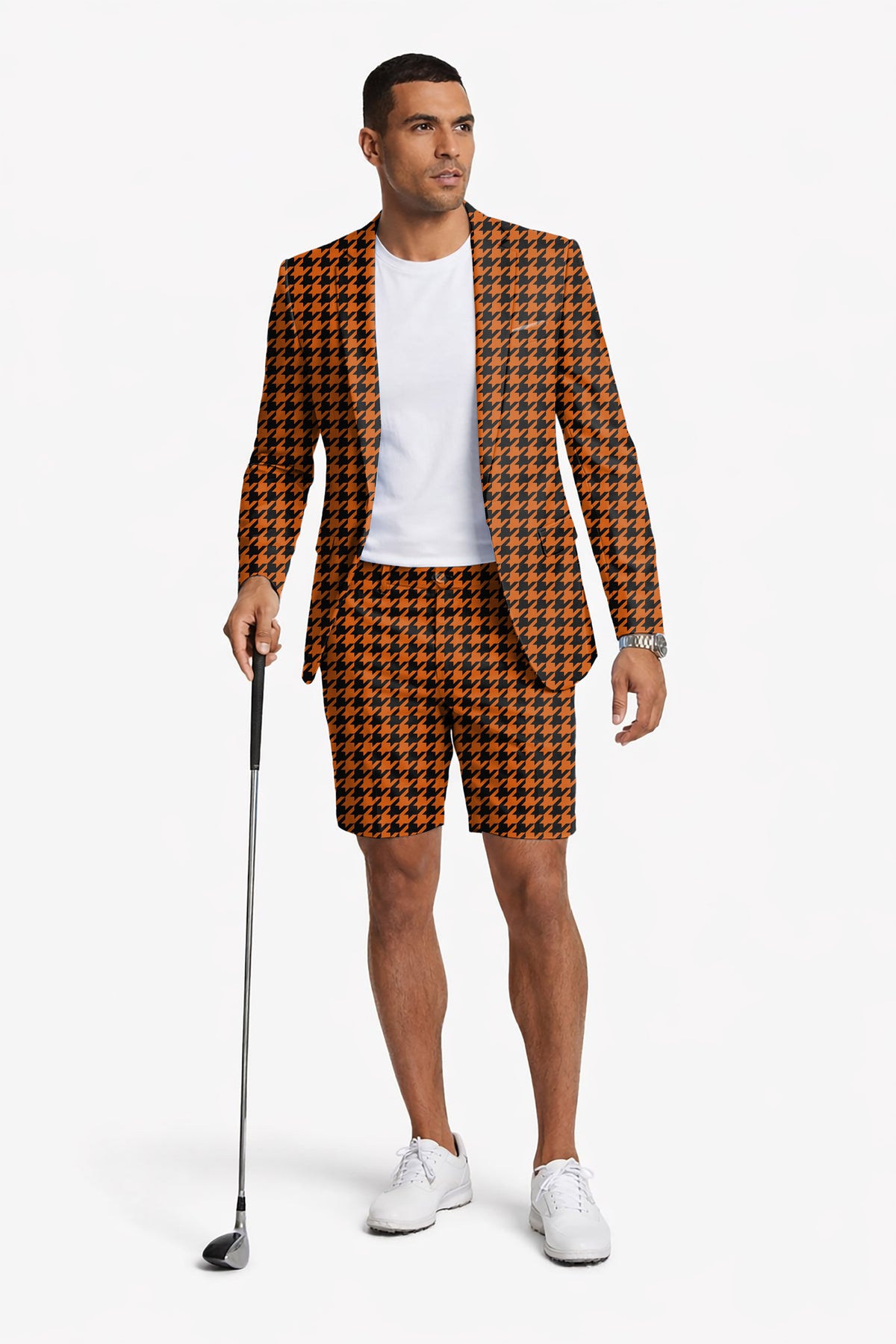Halloween yellow and black houndstooth Men's Party Costumes-Theme Party 2pcs Suit set-Blazer Shorts
