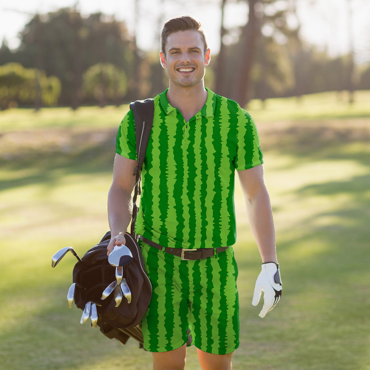 Men's Golf Set Polo+Shorts watermelon stripes