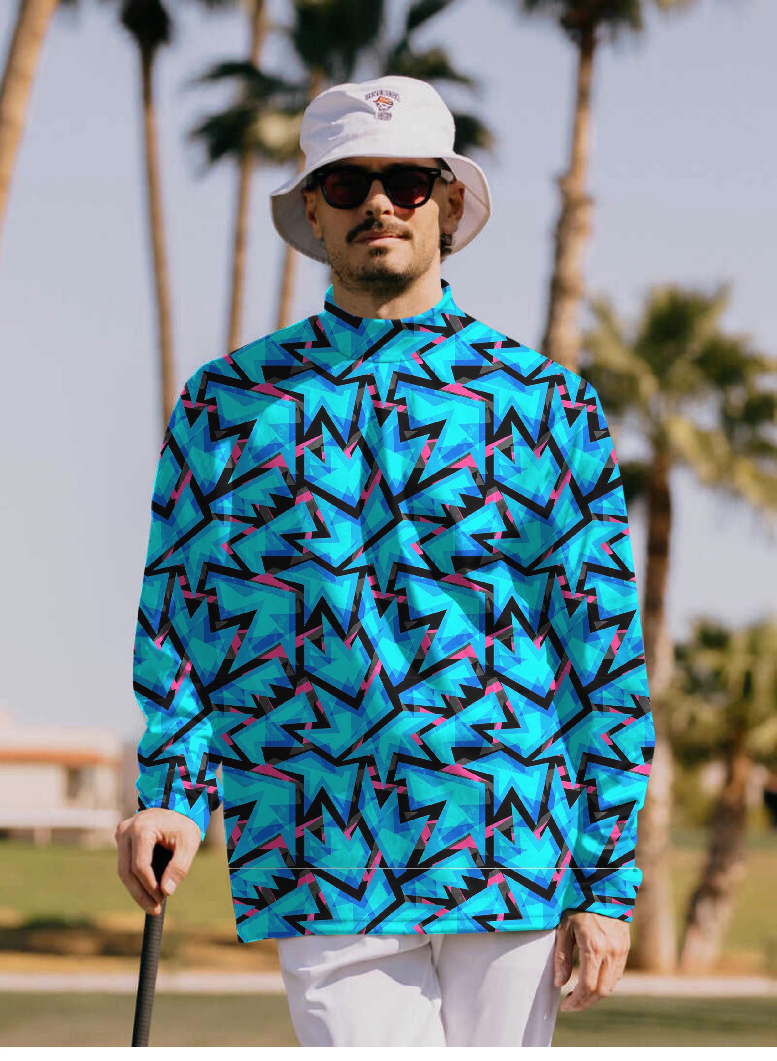 Men's Icey Blues Pullover High neck Long/Short sleeve T-Shirt