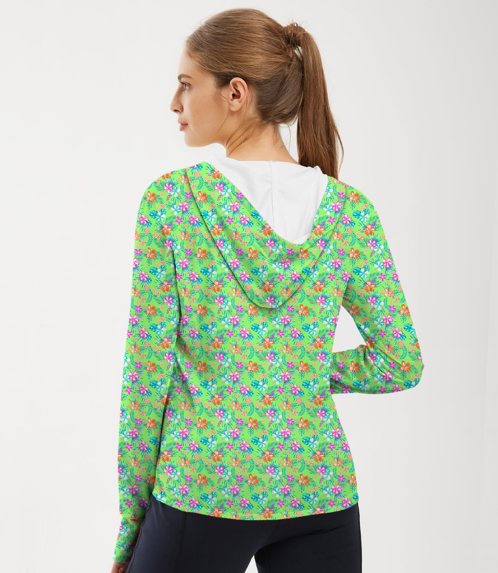 Women's outdoor vibrant blossom slim fit zip hoodie with floral sun protection design