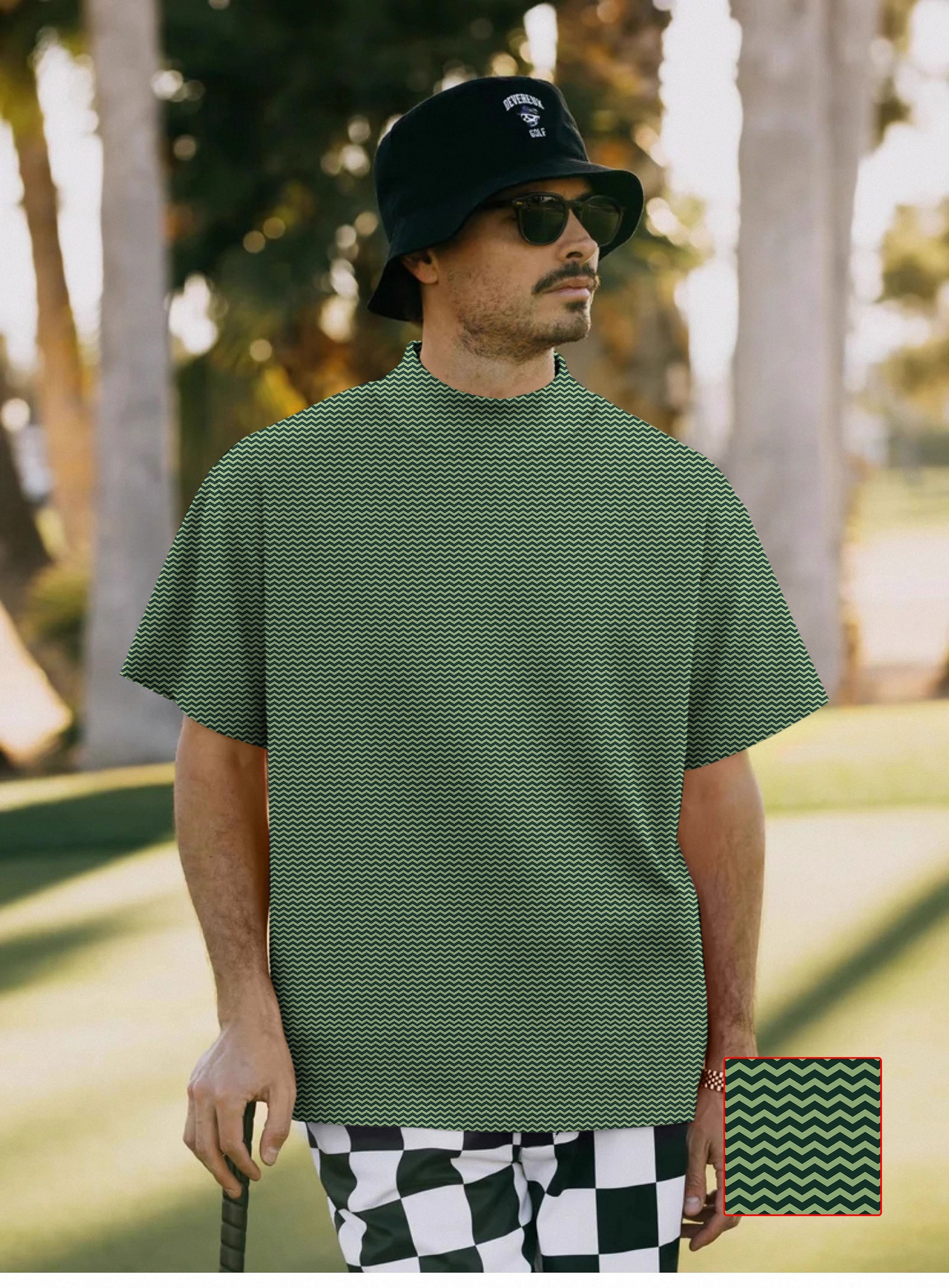 Men's Green Waves pullover high neck t-shirt with custom golf team uniform design