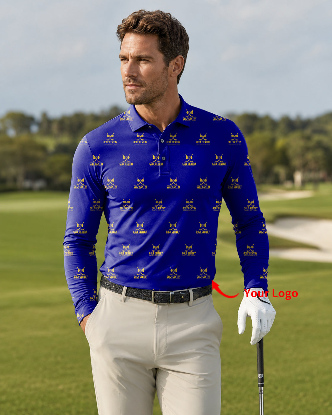 Men's Custom Company Sport Team Logo Face Long-sleeved Polo