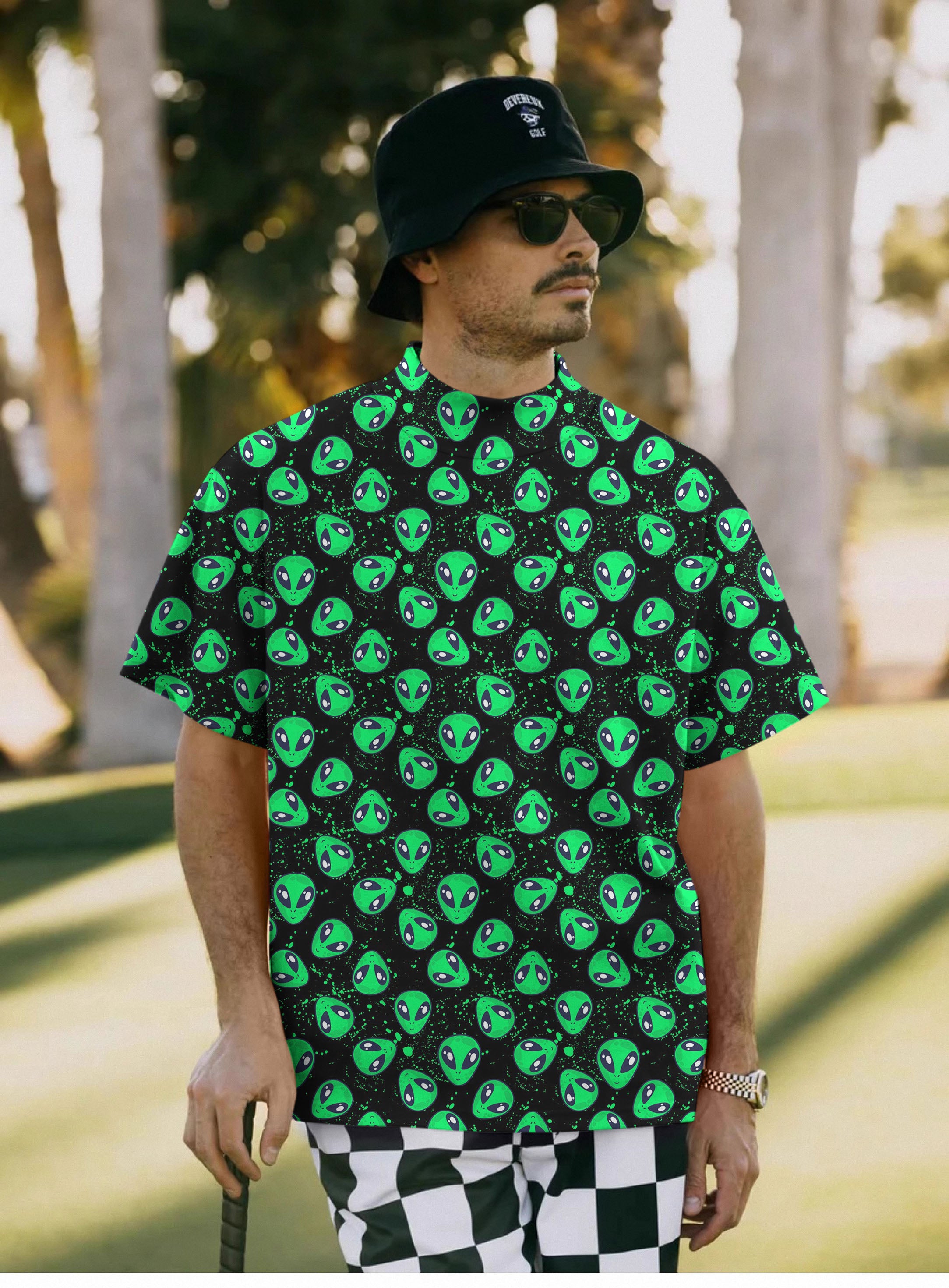 Men's Alien Invasion Pullover High neck Long/Short sleeve T-Shirt