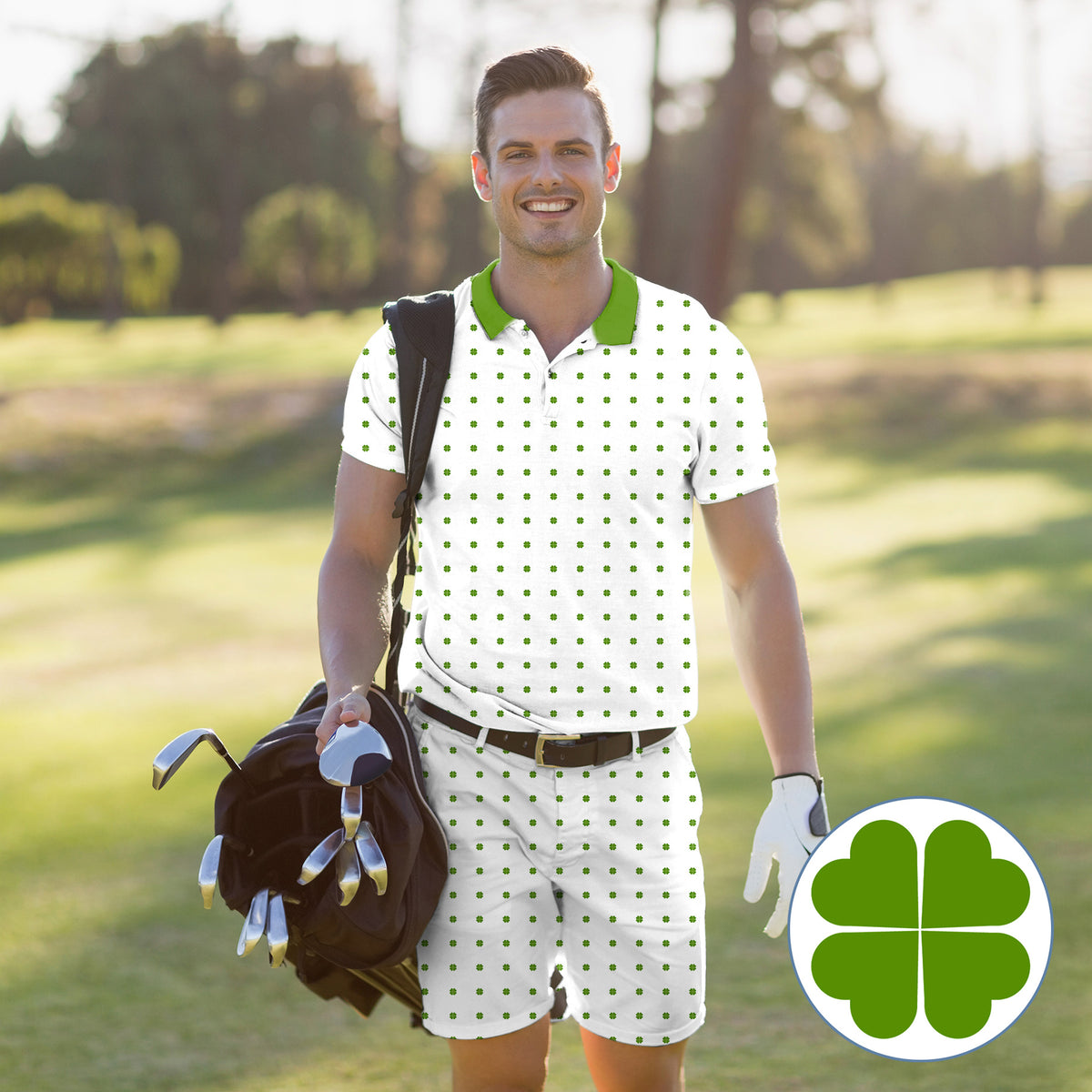 Men's Golf Set Polo+Shorts Lucky Four-Leaf Clover
