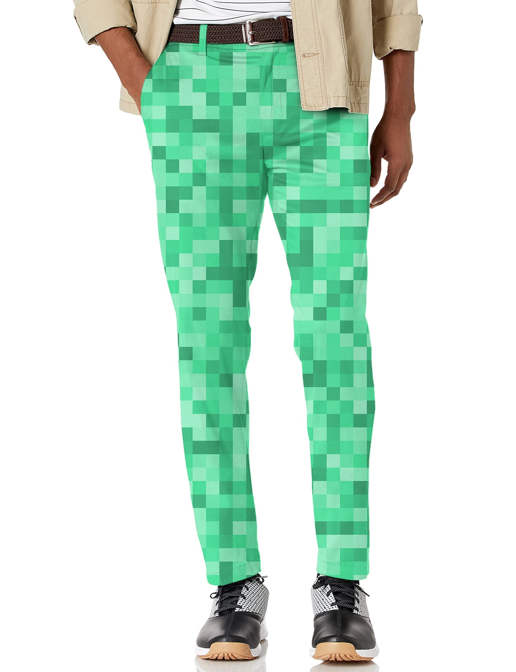 Men's green pixel big stretch golf pants with moisture-wicking, wrinkle-resistant fabric and active waistband for comfort and performance