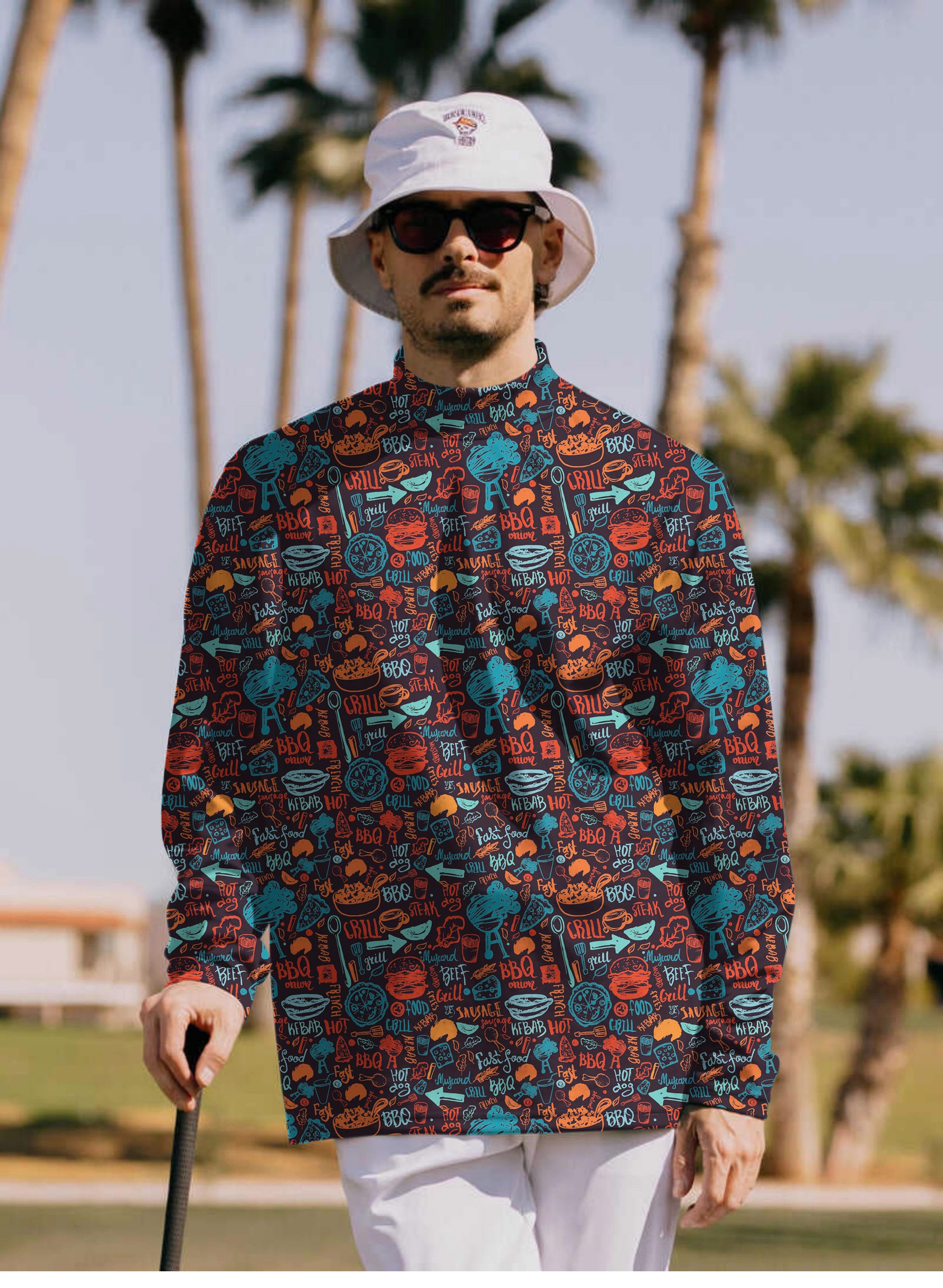Men's Sunday BBQ Pullover High neck Long/Short sleeve T-Shirt
